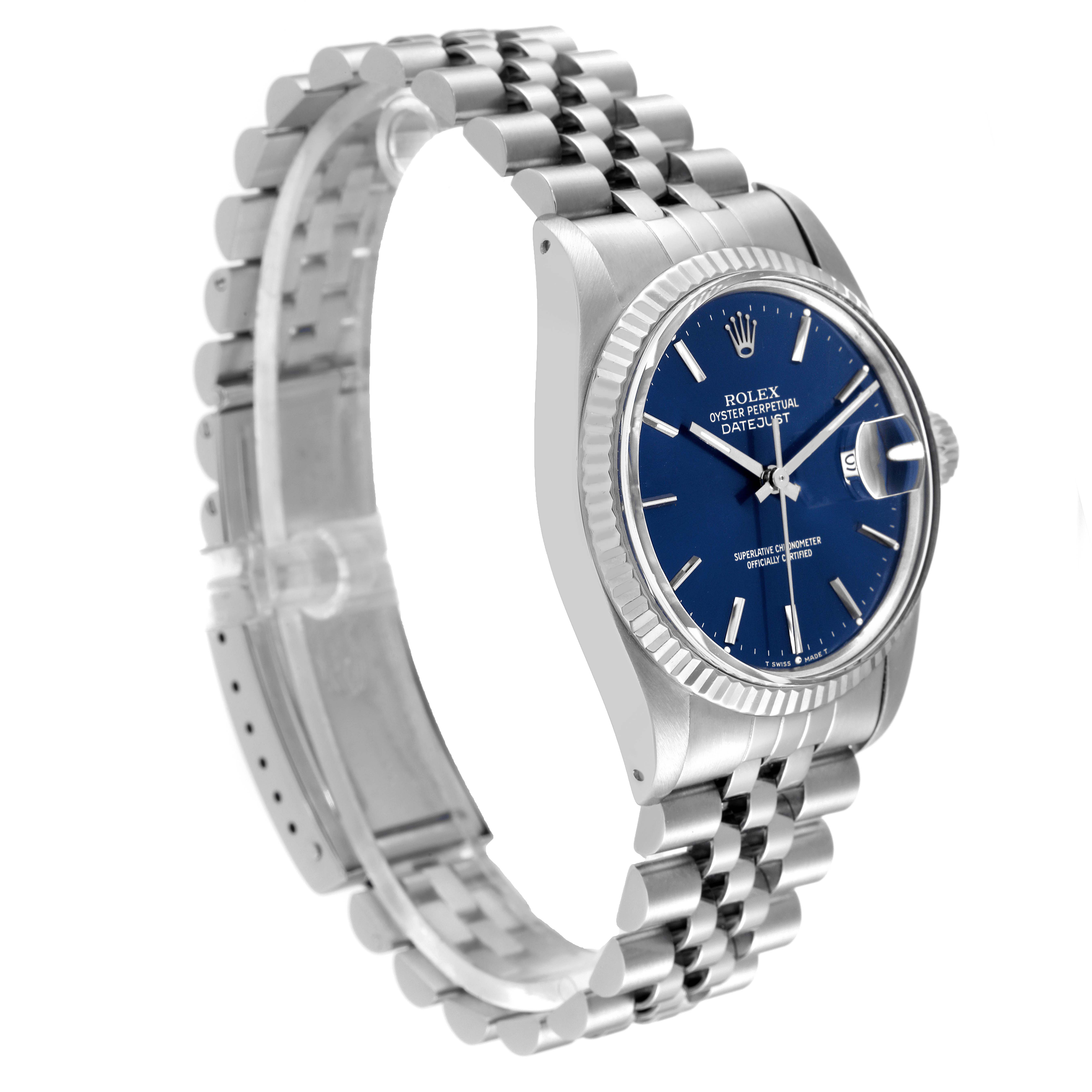 The Rolex Vintage Collection 16030 Men's Stainless Steel Blue Dial 16030 Men's Stainless Steel Blue Dial watch is shown at a slight angle, displaying its face, bezel, crown, and bracelet.