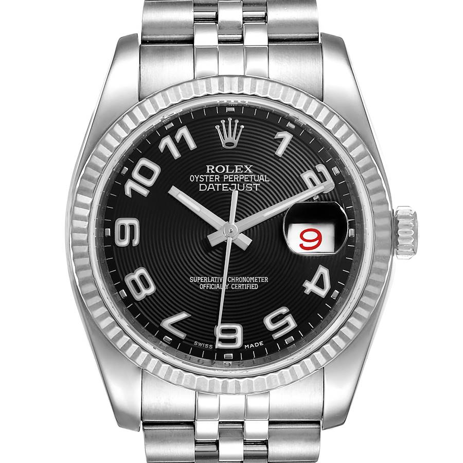 Rolex Datejust Steel White Gold Black Concentric Dial Watch 116234 Box Card SwissWatchExpo