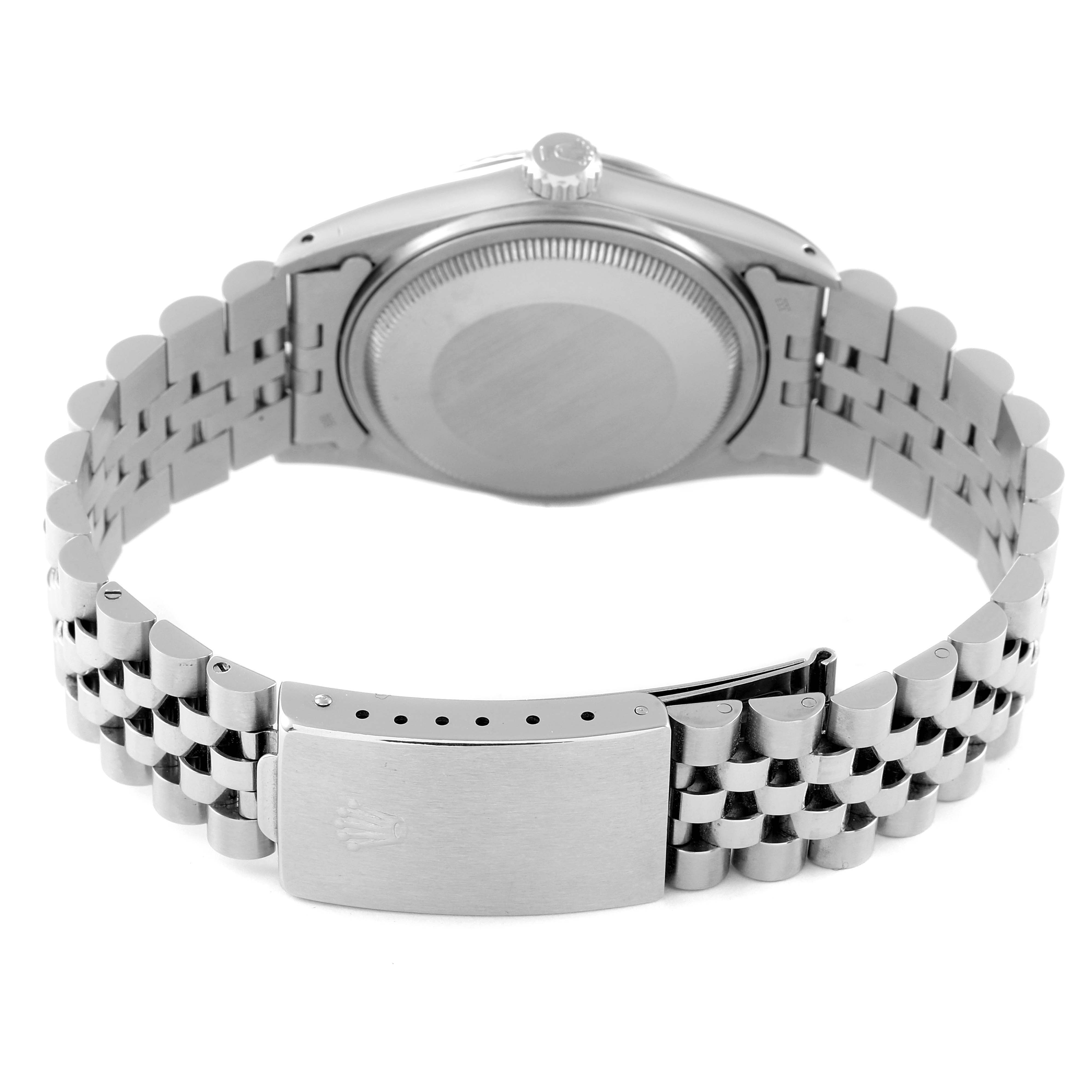 The image shows the back case and clasp of the Rolex Vintage Collection 16014 Men's Stainless Steel Silver Dial 16014 Men's Stainless Steel Silver Dial watch from a rear angle.