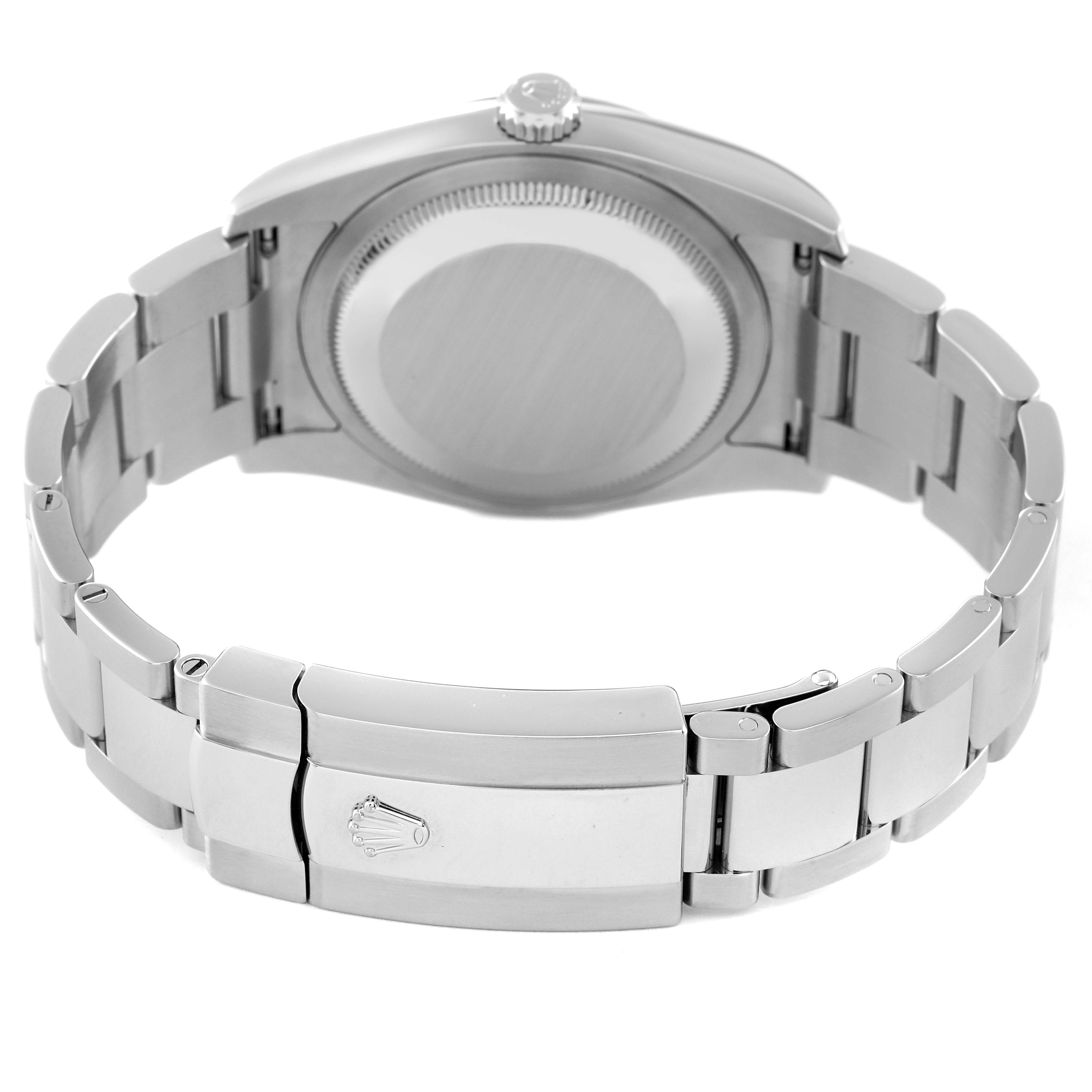 The image shows the back case and clasp of a Rolex Datejust 116234 Men's Stainless Steel White Dial 116234 Men's Stainless Steel White Dial model watch from a rear view angle.