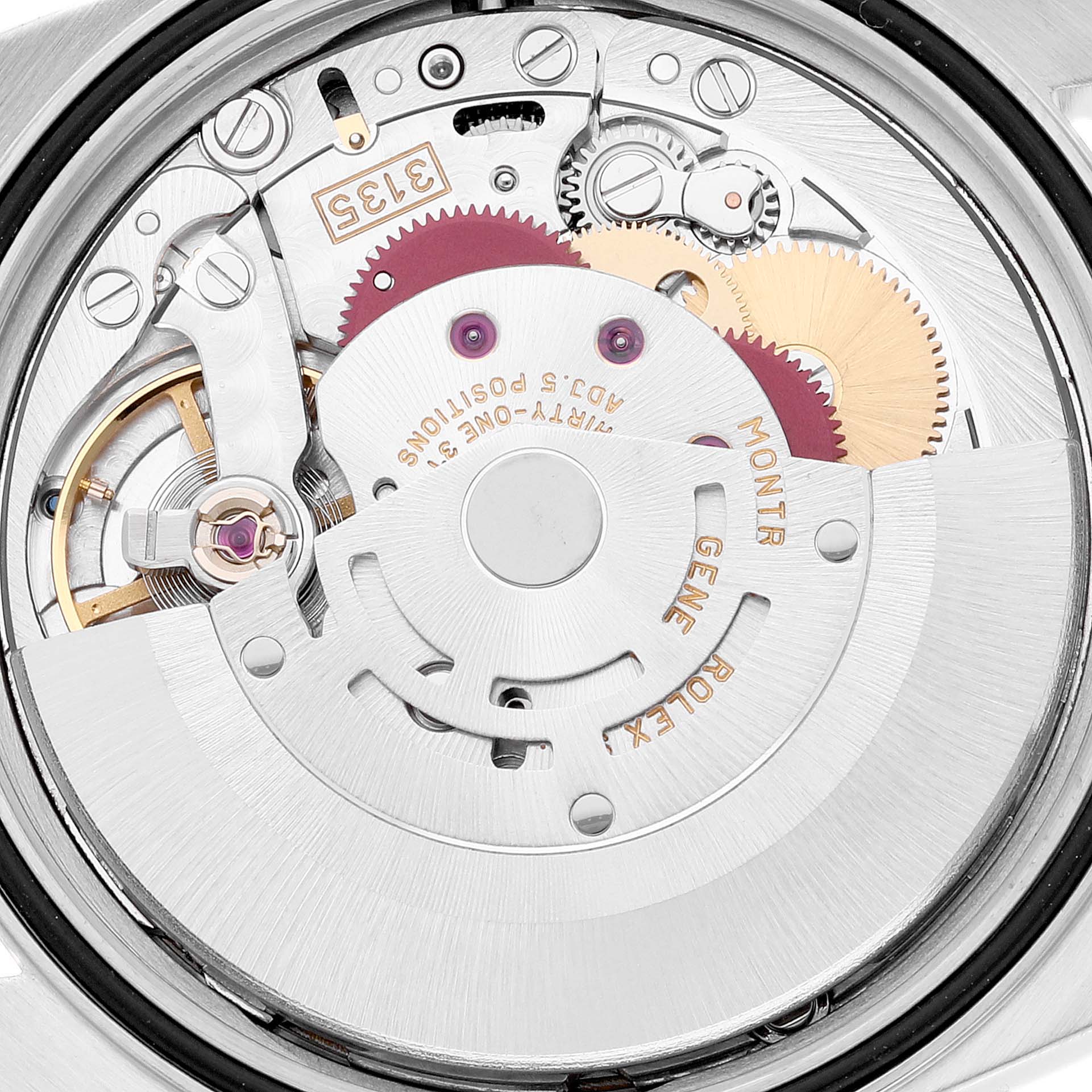 This image shows the movement mechanism of the Rolex Datejust 16233 Men's Steel and Gold (two tone) Beige Dial 16233 Men's Steel and Gold (two tone) Beige Dial watch from the back.