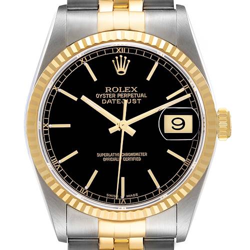 Photo of Rolex Datejust Steel Yellow Gold Black Dial Steel Mens Watch 16233