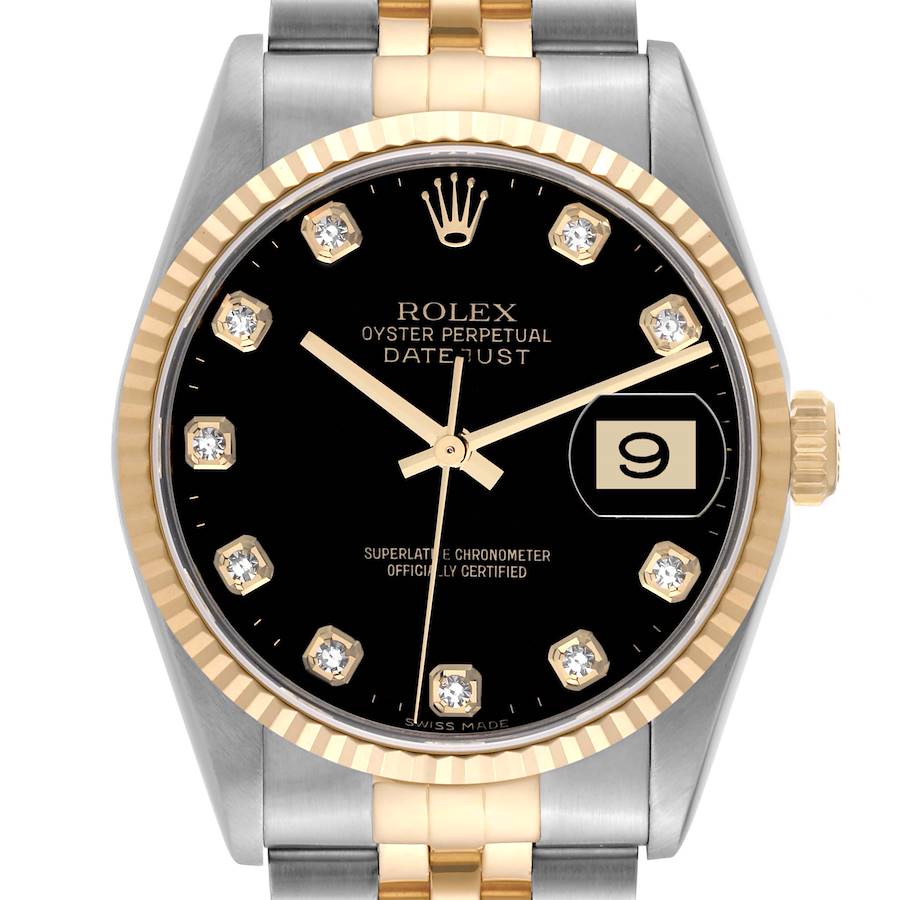 Rolex Datejust Steel Yellow Gold Black Diamond Dial Mens Watch 16233 Box Papers SwissWatchExpo