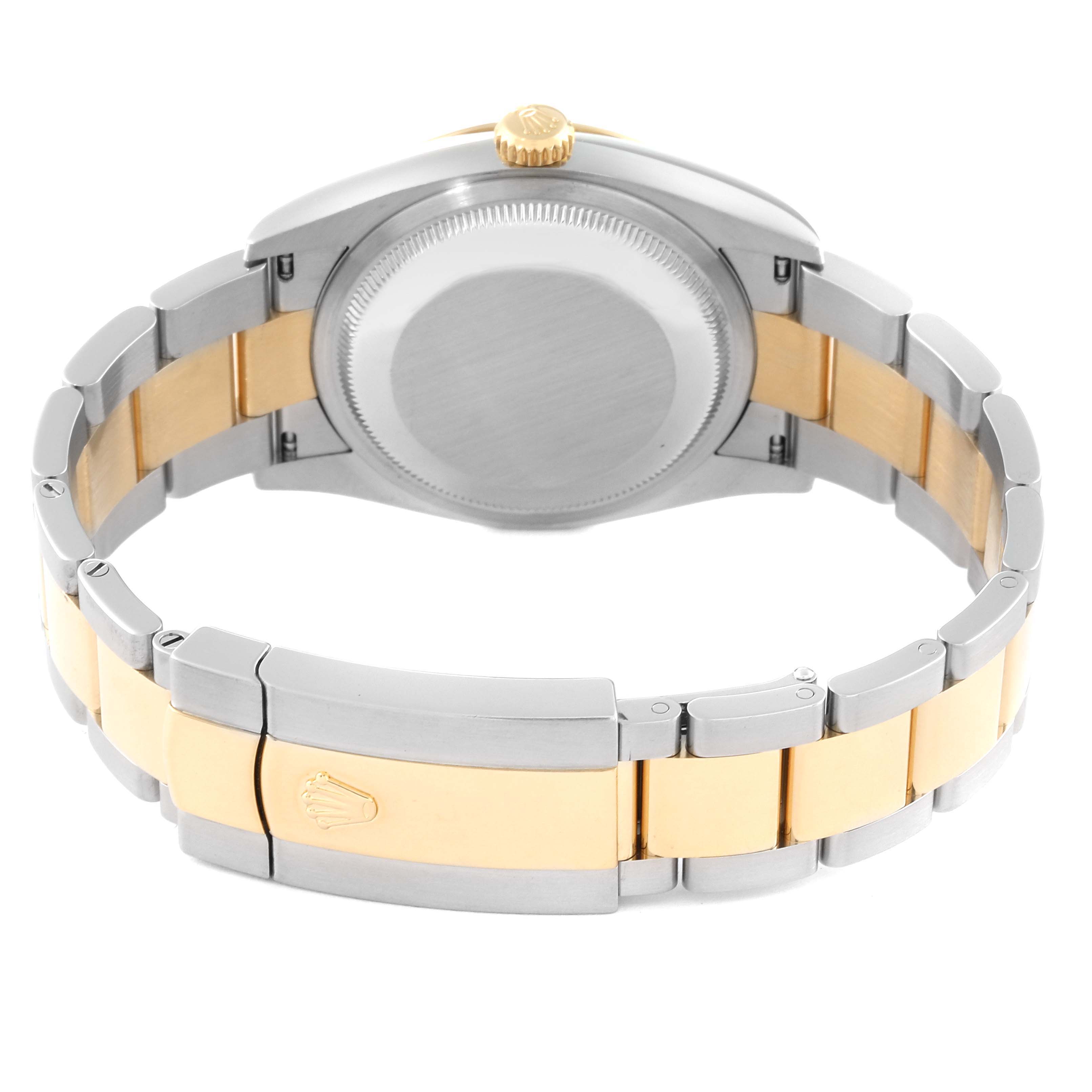 This image shows the back view and bracelet of the Rolex Datejust 126203 Men's Steel and Gold (two tone) Champagne Dial 126203 Men's Steel and Gold (two tone) Champagne Dial model, featuring a two-tone metal design.
