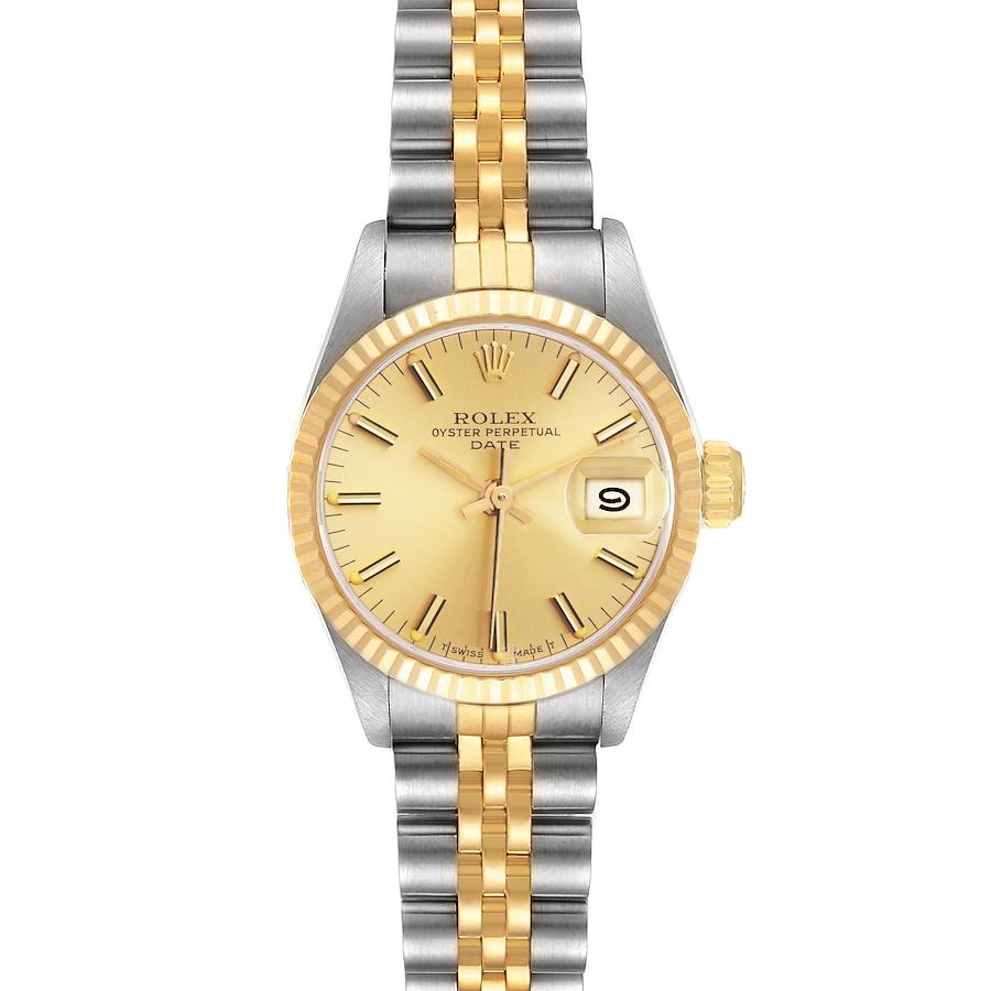 Rolex Date Steel Yellow Gold Fluted Bezel Ladies Watch 69173 SwissWatchExpo