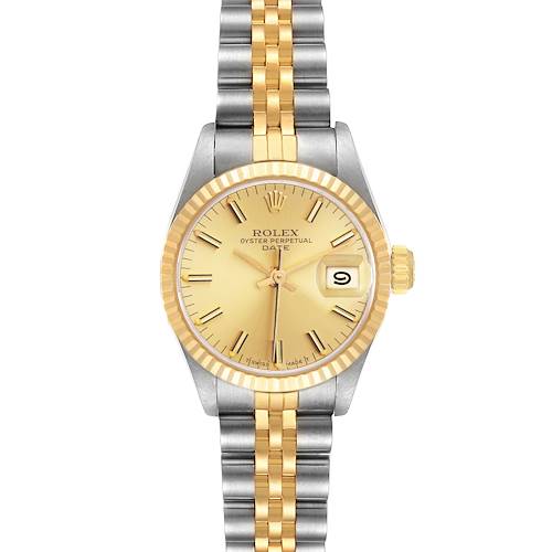 Photo of Rolex Date Steel Yellow Gold Fluted Bezel Ladies Watch 69173