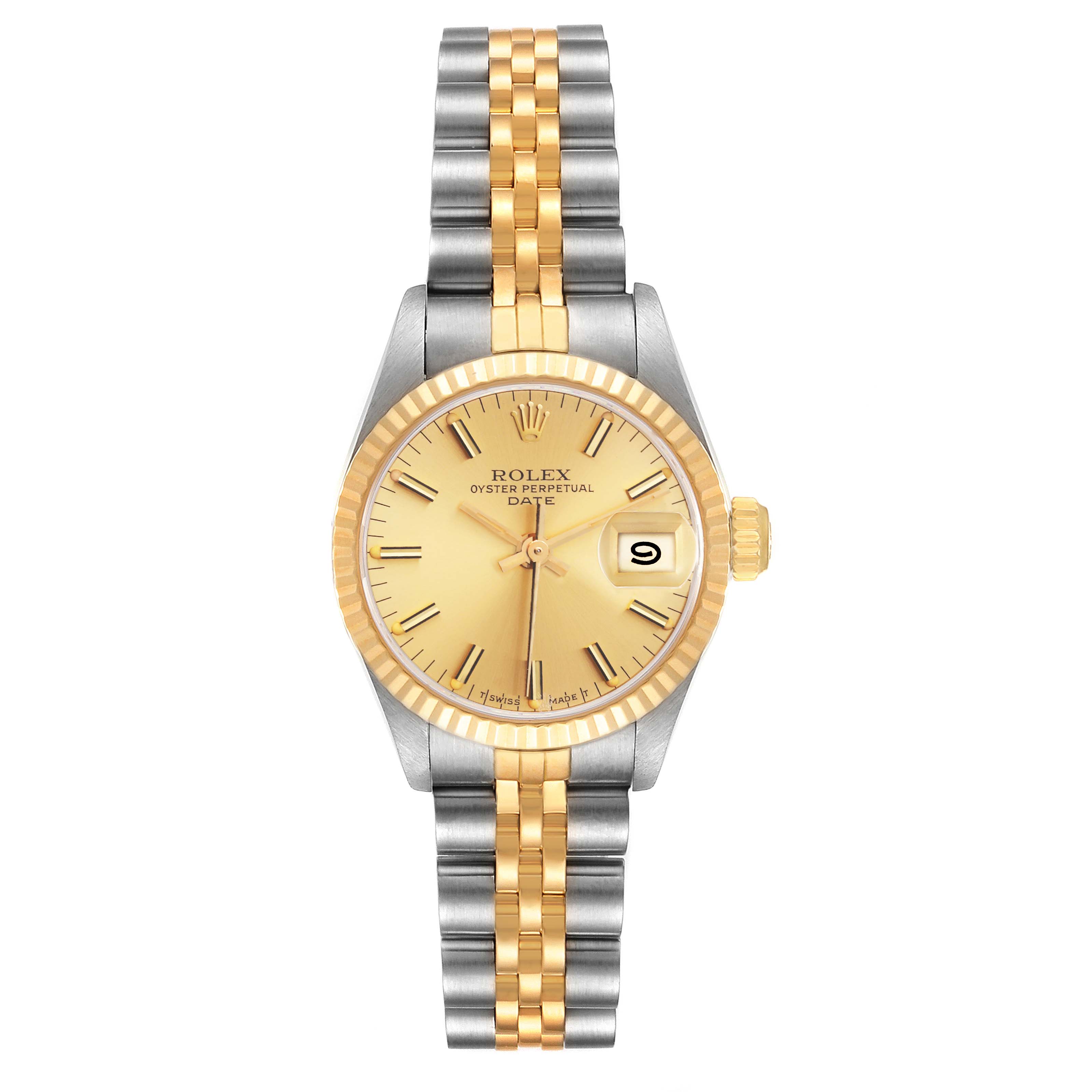 Rolex Date Steel Yellow Gold Fluted Bezel Ladies Watch 69173 ...