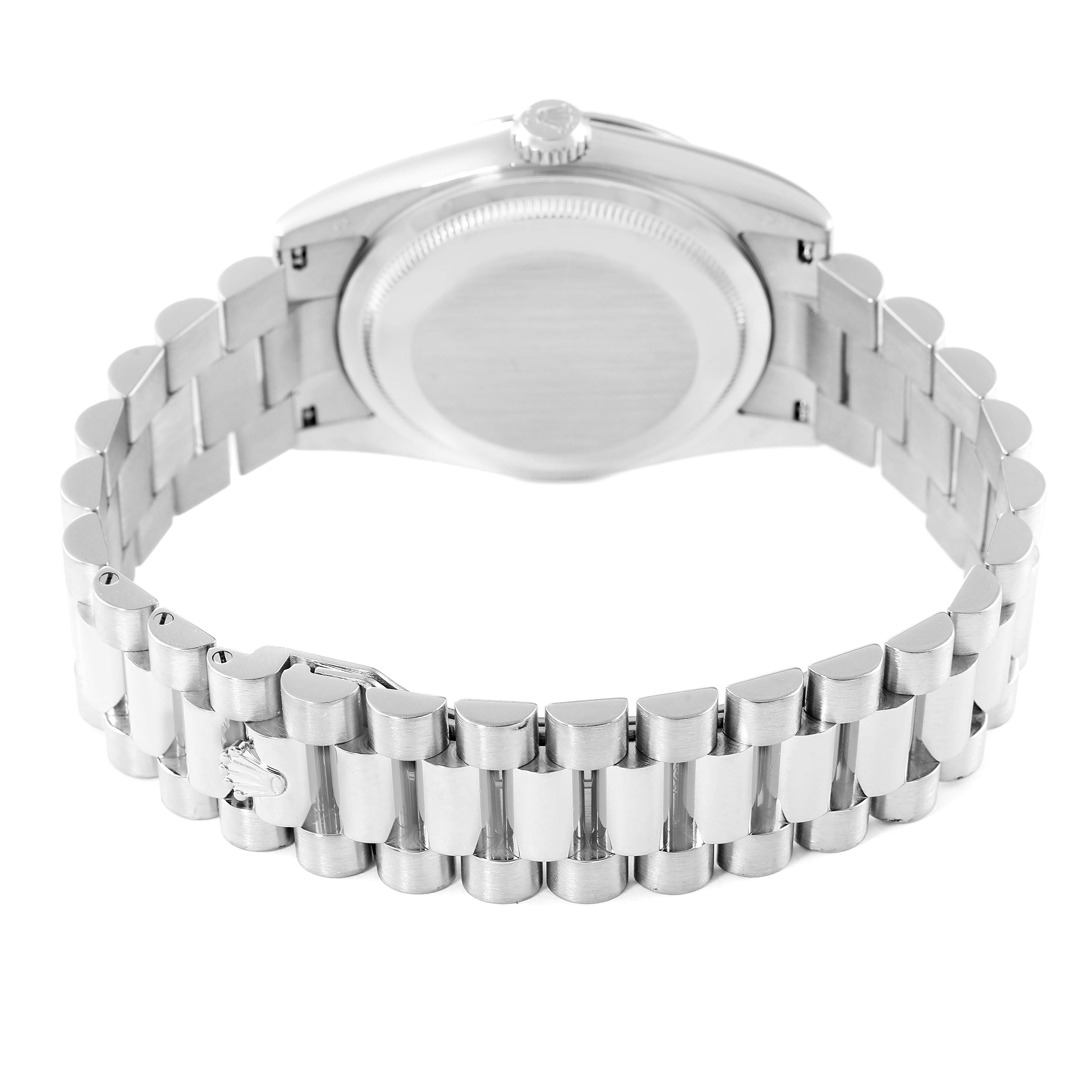 The image shows the back of a Rolex President 118239 Men's White Gold Silver Dial 118239 Men's White Gold Silver Dial model, displaying the watch's case and bracelet.