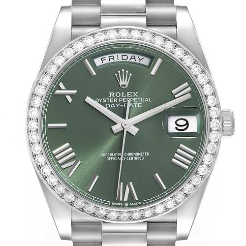 Photo of Rolex Day Date President White Gold Green Diamond Mens Watch 228349 Box Card