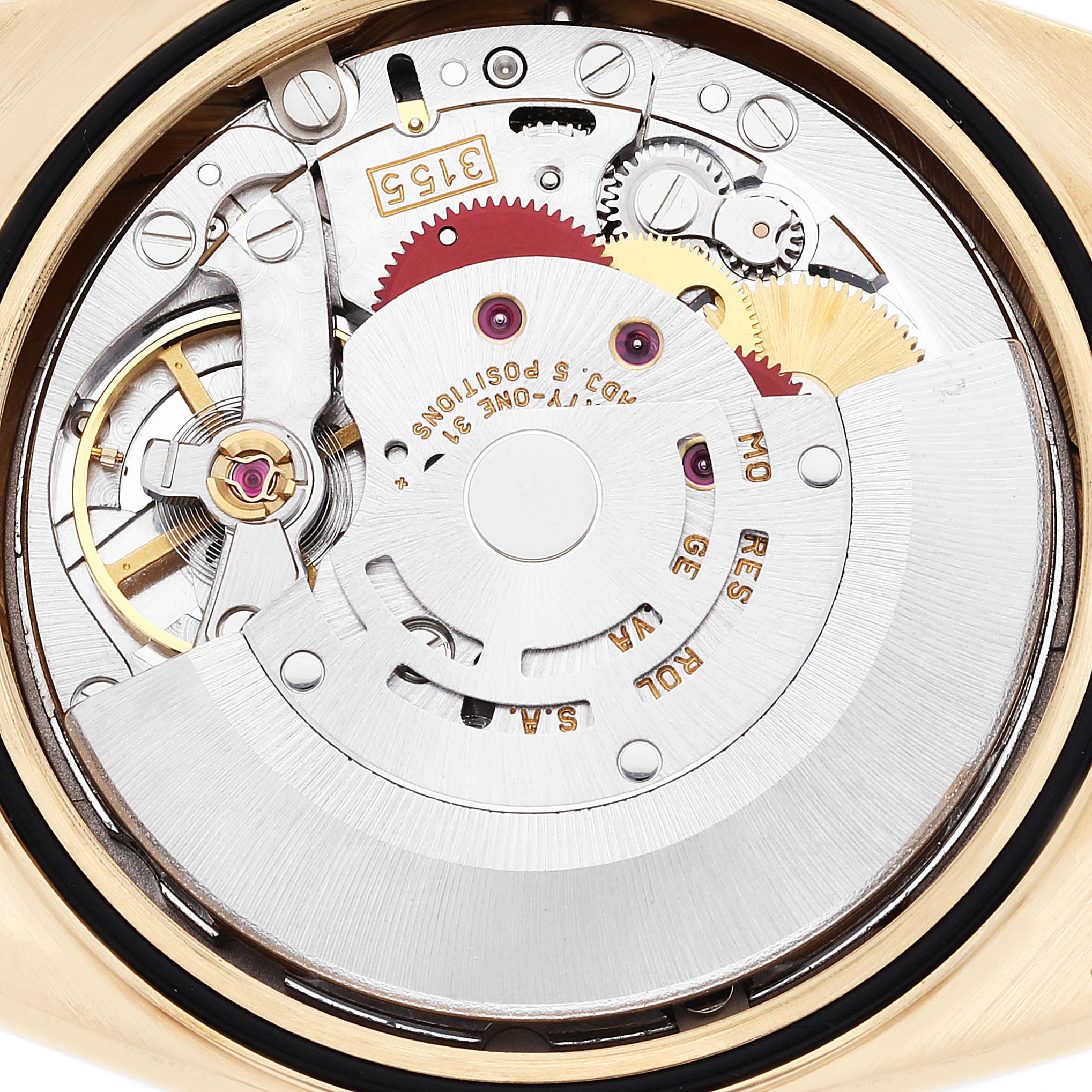 This image shows the movement mechanism of the Rolex President 18248 Men
s Yellow Gold Champagne Dial 18248 Men
s Yellow Gold Champagne Dial model watch from a rear angle.