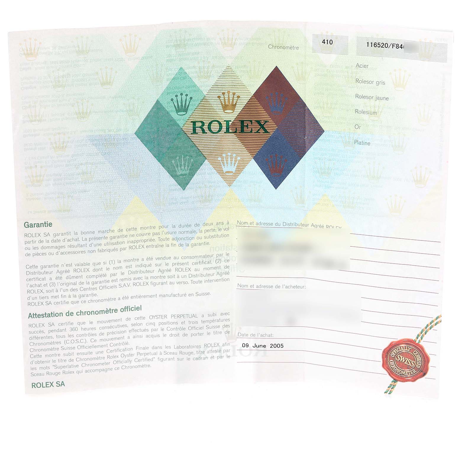 This is the warranty certificate from Rolex for the Daytona model, showing purchase details and brand Best Quality
ation.