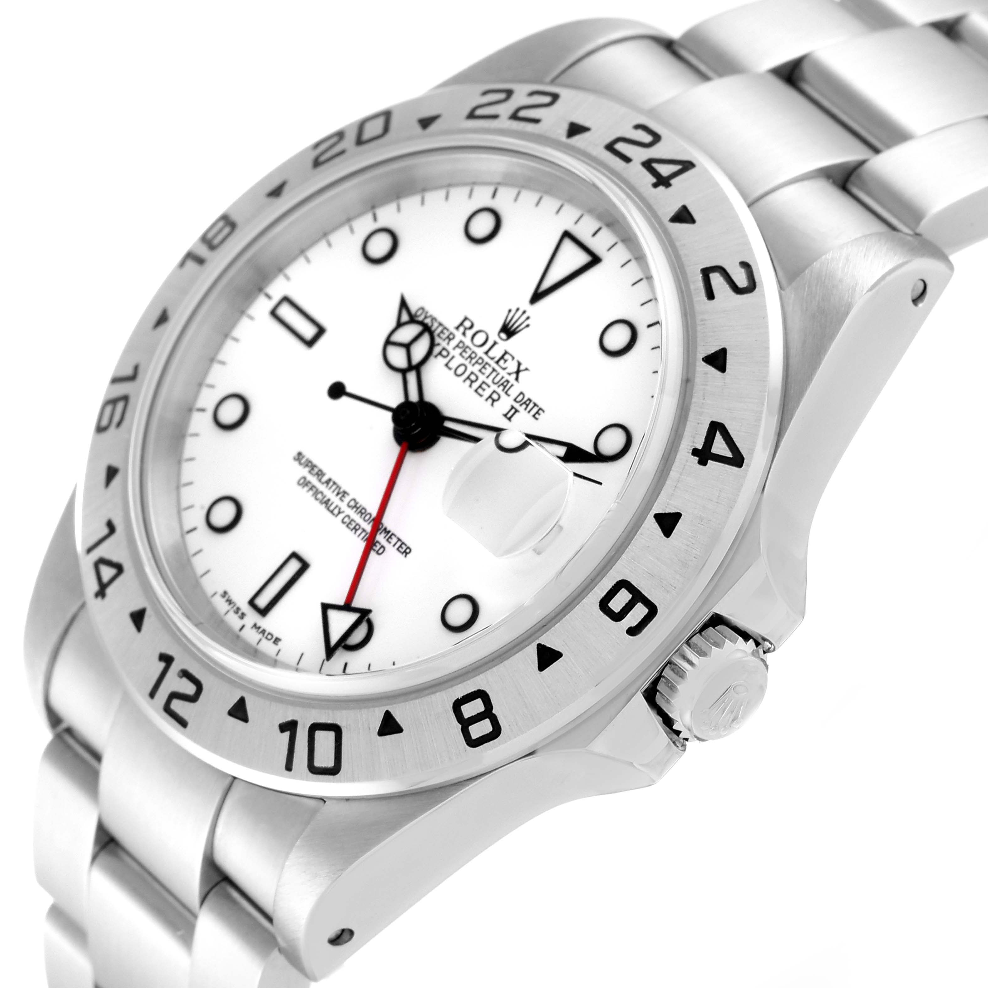 This image shows the front and right side of the Rolex Explorer 16570 Men
s Stainless Steel White Dial 16570 Men
s Stainless Steel White Dial watch, including the dial, bezel, crown, and bracelet.