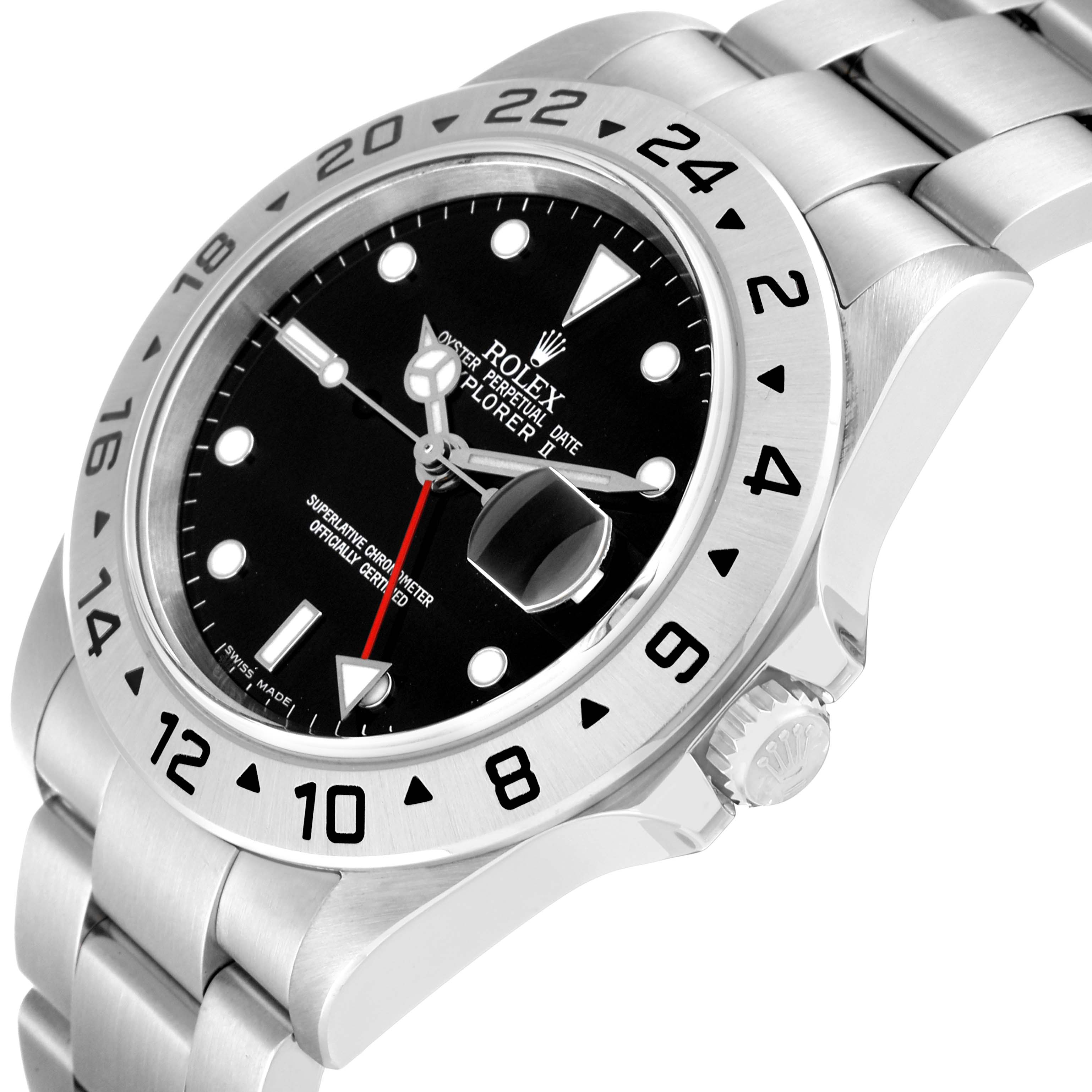 The image shows a close-up angled view of the Rolex Explorer 16570 Men's Stainless Steel Black Dial 16570 Men's Stainless Steel Black Dial watch, highlighting the dial, bezel, case, crown, and bracelet.