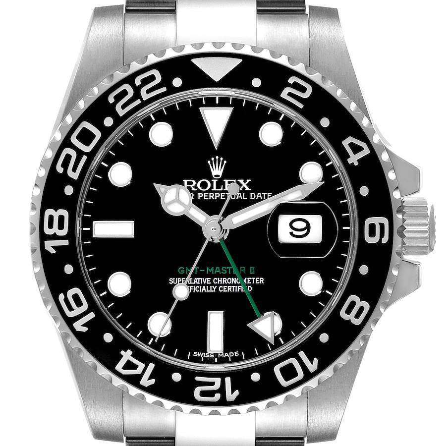Rolex GMT Master II Black Dial Green Hand Steel Mens Watch 116710 Box Card SwissWatchExpo