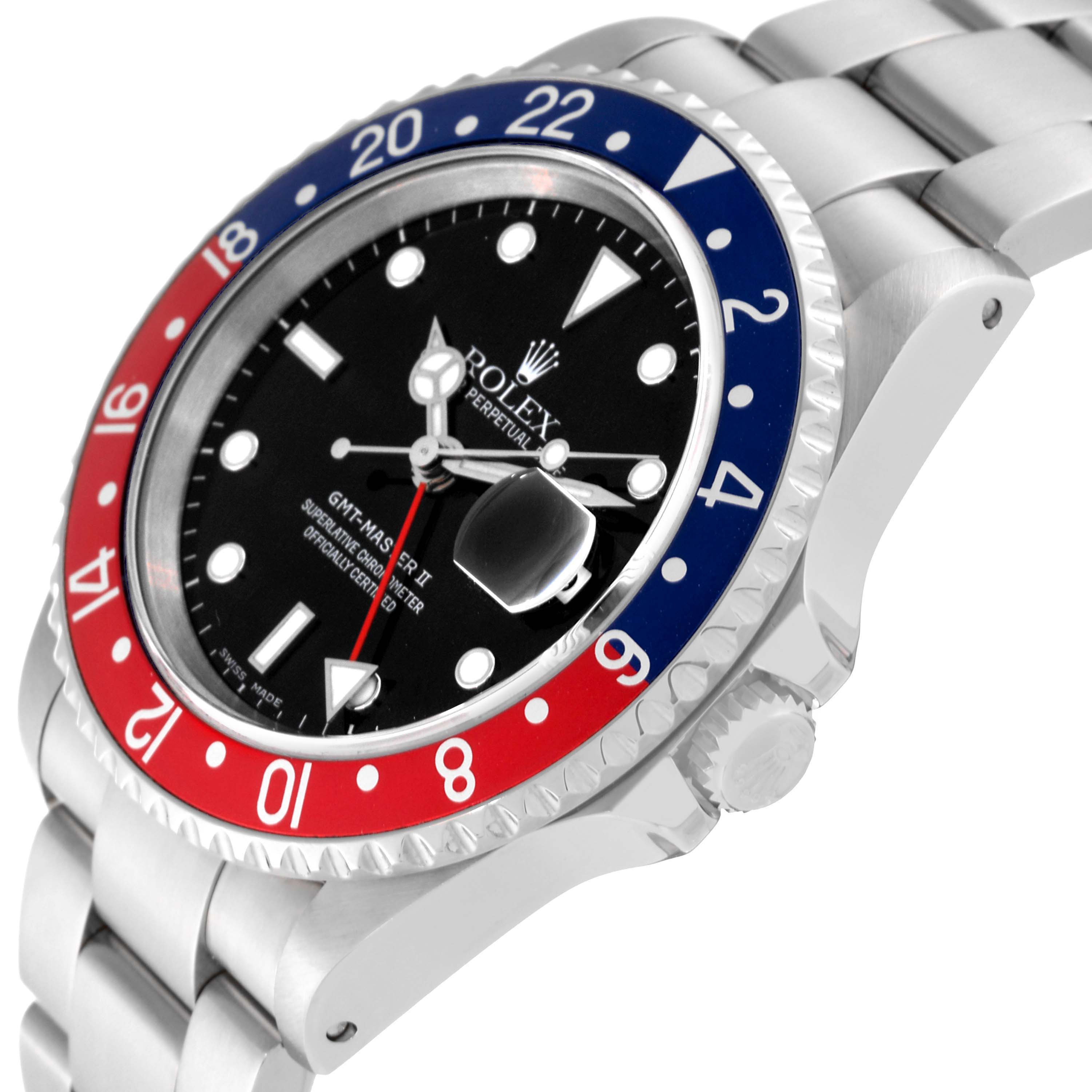 The Rolex GMT-Master 16710 Men's Stainless Steel Black Dial 16710 Men's Stainless Steel Black Dial watch is shown at an angle highlighting the bezel, crown, and bracelet.