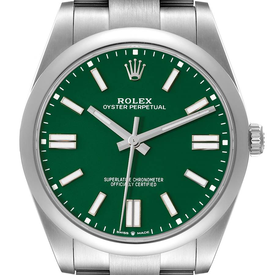 Rolex Oyster Perpetual 41mm Green Dial Steel Mens Watch 124300 Box Card SwissWatchExpo