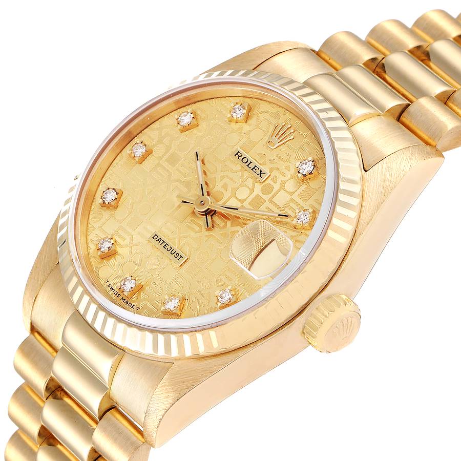 ladies 18k gold rolex datejust president diamond watch