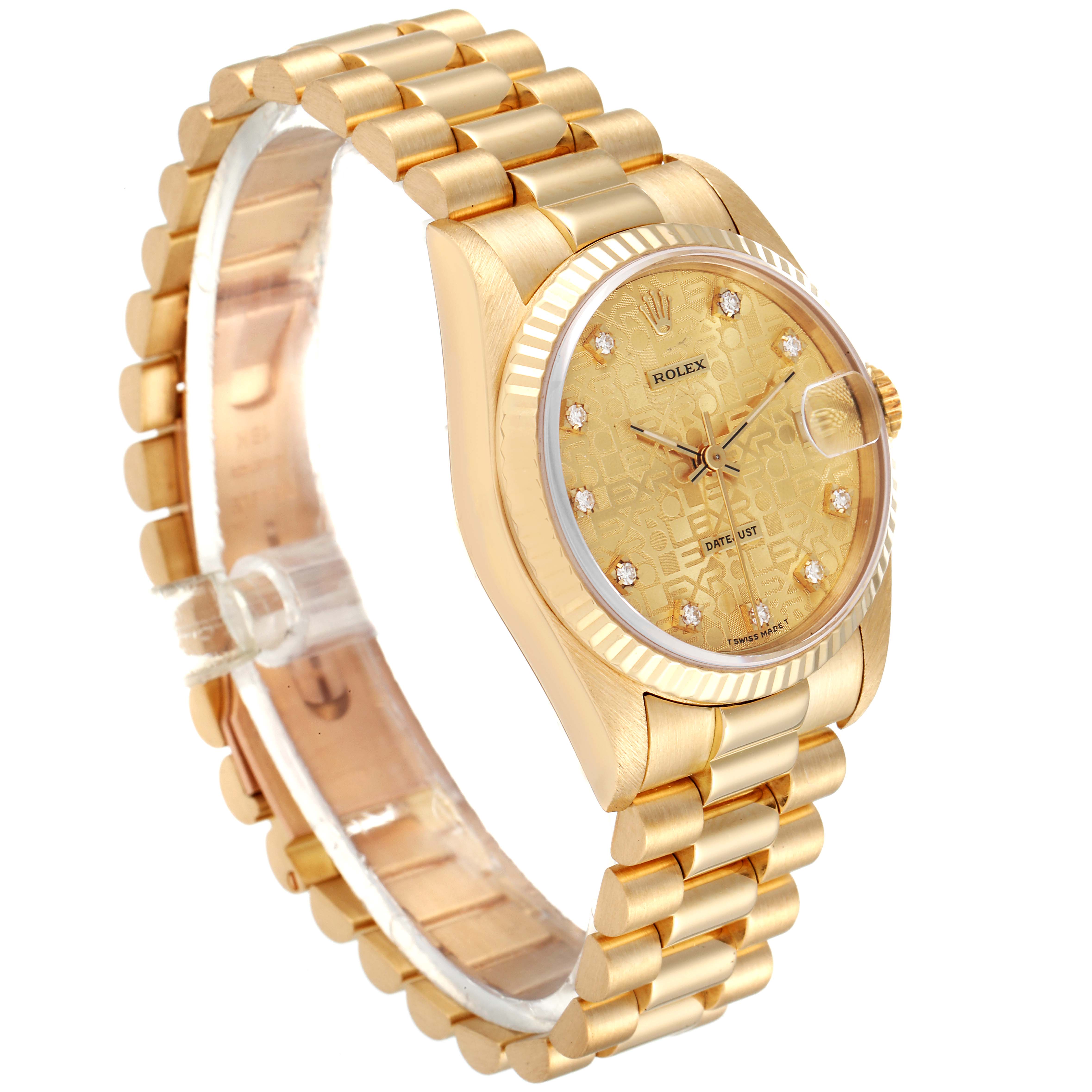 ladies 18k gold rolex datejust president diamond watch