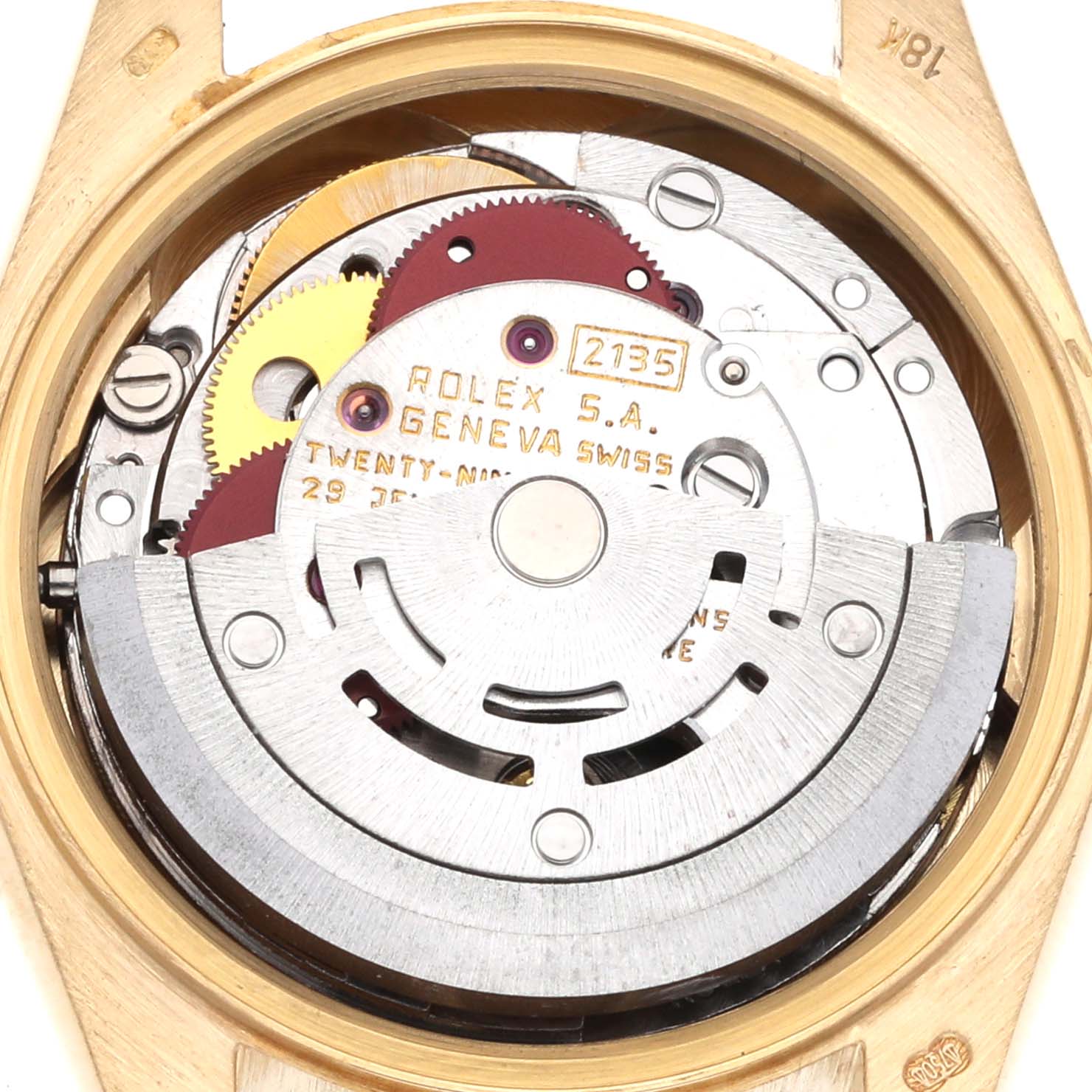 The image shows the inner mechanism of a Rolex President 69178 Women's Yellow Gold Champagne Dial 69178 Women's Yellow Gold Champagne Dial model watch from a top-down angle.