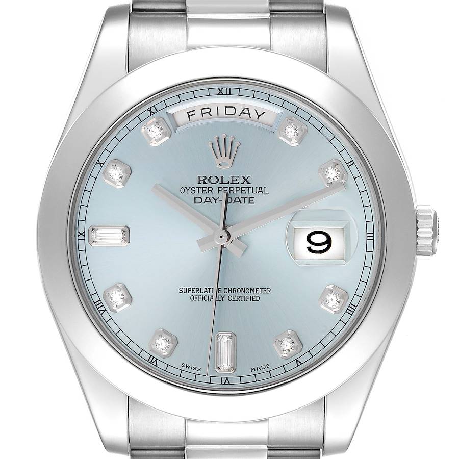 Rolex President Day-Date II Blue Diamond Dial Platinum Mens Watch 218206 SwissWatchExpo