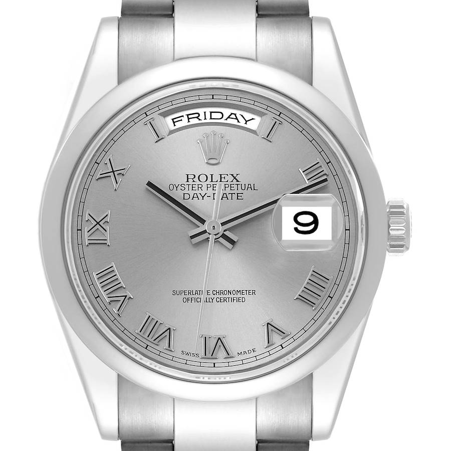 Rolex President Day-Date White Gold Silver Dial Mens Watch 118209 SwissWatchExpo
