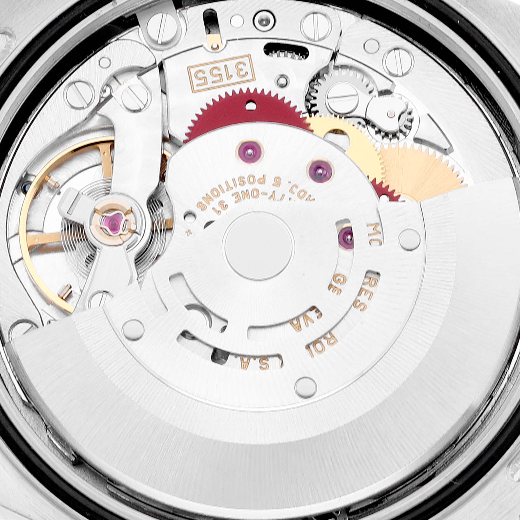 This image shows the intricate inner mechanical movement of the Rolex President 118209 Men's White Gold Silver Dial 118209 Men's White Gold Silver Dial model watch.