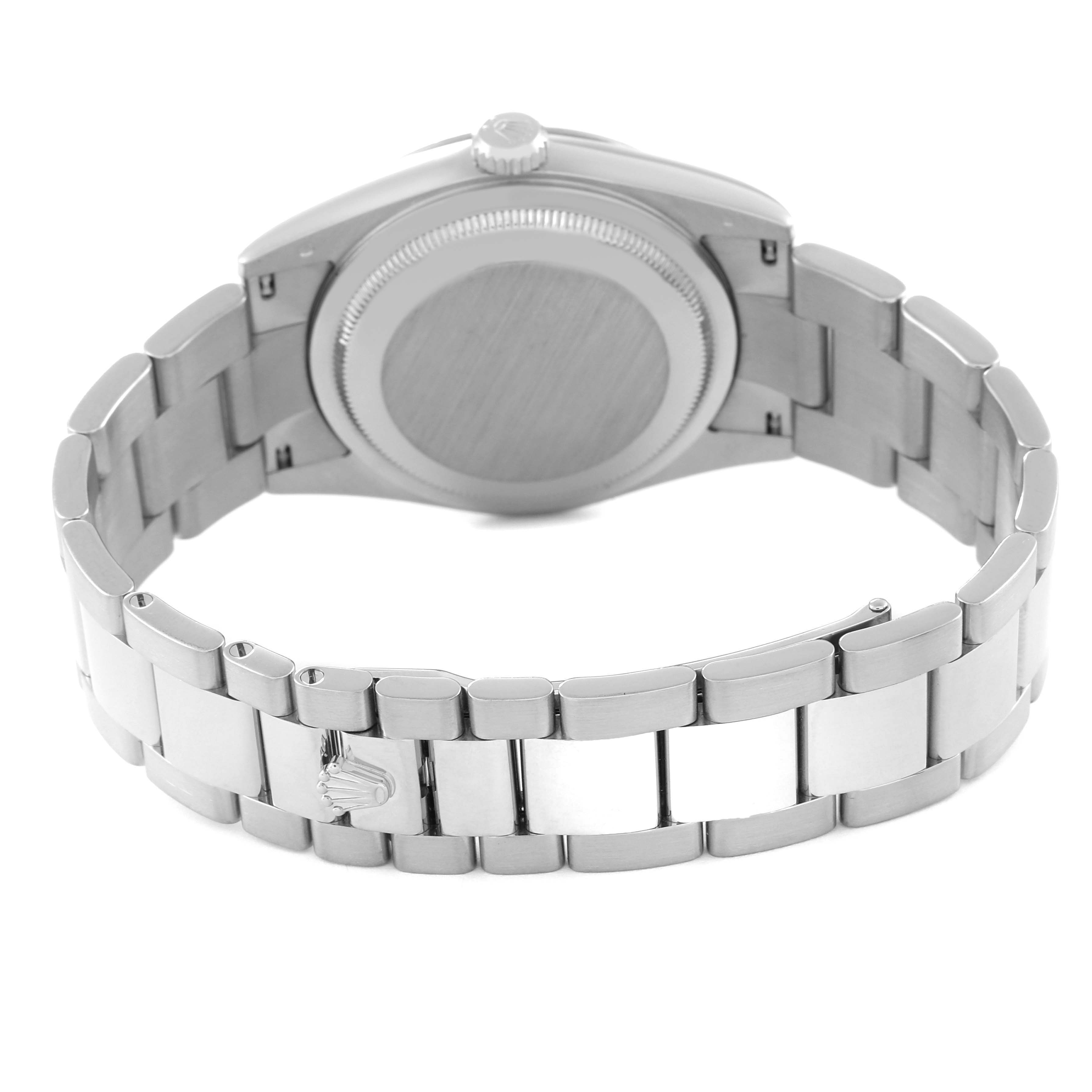 The image shows a rear view of a Rolex President 118209 Men's White Gold Silver Dial 118209 Men's White Gold Silver Dial model watch, highlighting the bracelet and case back.