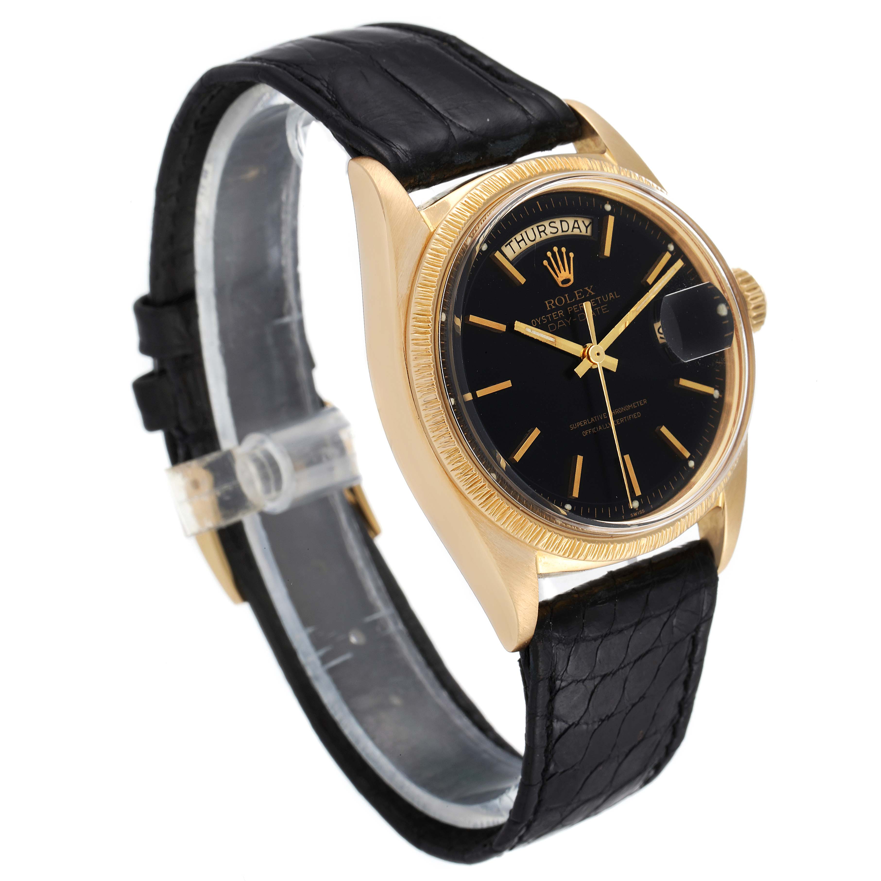 Rolex President Day-Date Yellow Gold Black Dial Mens Watch 1807 ...
