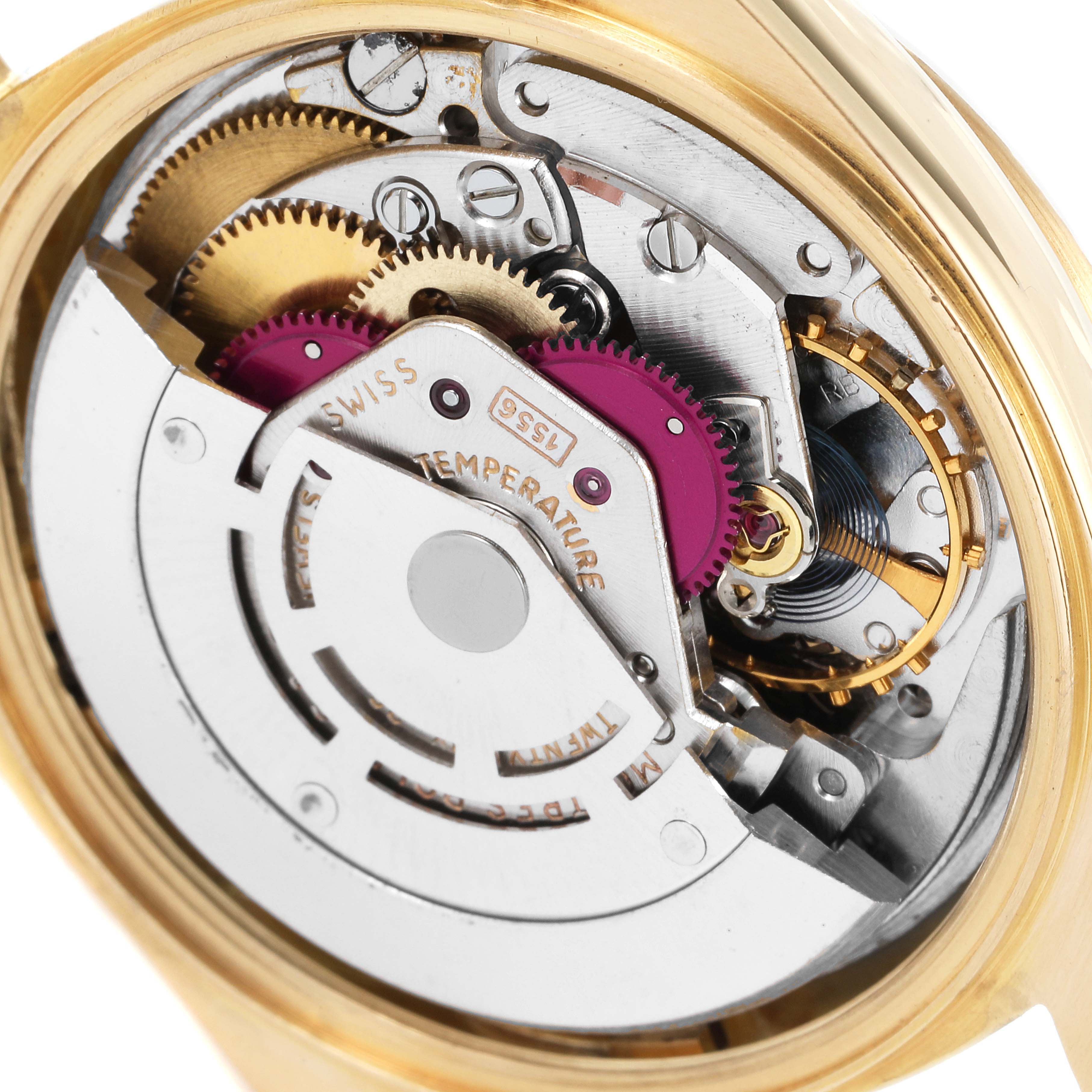 This image shows the internal mechanical movement components of a Rolex President 1807 Men's Yellow Gold Black Dial 1807 Men's Yellow Gold Black Dial model watch from a close-up angle.