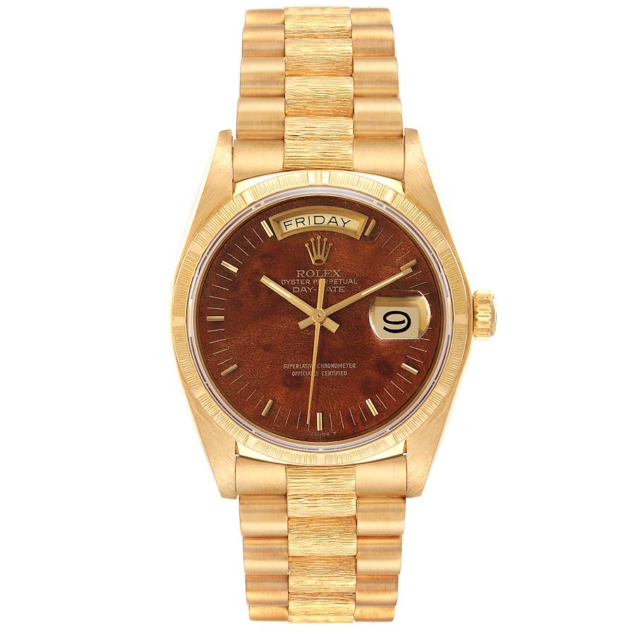 Rolex President Day-Date Yellow Gold Burl Wood Dial Mens Watch 18038 ...