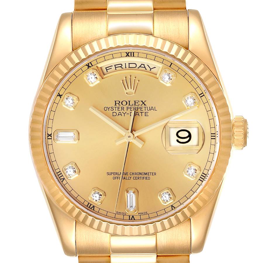 Rolex President Day-Date Yellow Gold Diamond Dial Mens Watch 118238 Box Papers SwissWatchExpo