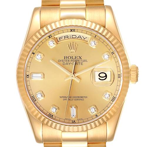 Photo of Rolex President Day-Date Yellow Gold Diamond Dial Mens Watch 118238 Box Papers