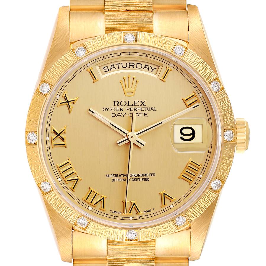 Rolex President Day-Date Yellow Gold Diamond Mens Watch 18308 Papers SwissWatchExpo
