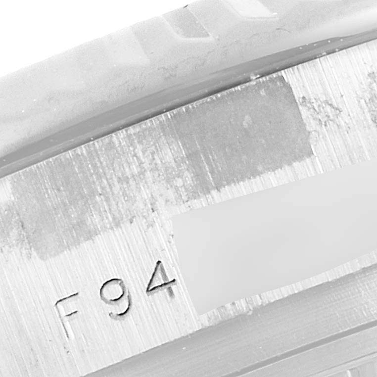 This close-up image shows the serial number engraving inside the case of a Rolex President 179179 Women's White Gold Silver Dial 179179 Women's White Gold Silver Dial model watch.