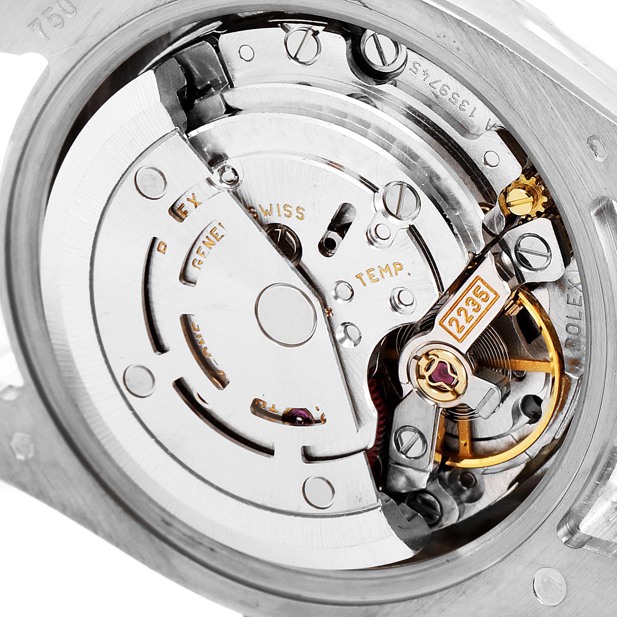 This image shows the inner mechanics of the Rolex President 179179 Women's White Gold Silver Dial 179179 Women's White Gold Silver Dial model watch, focusing on its intricate movement parts.