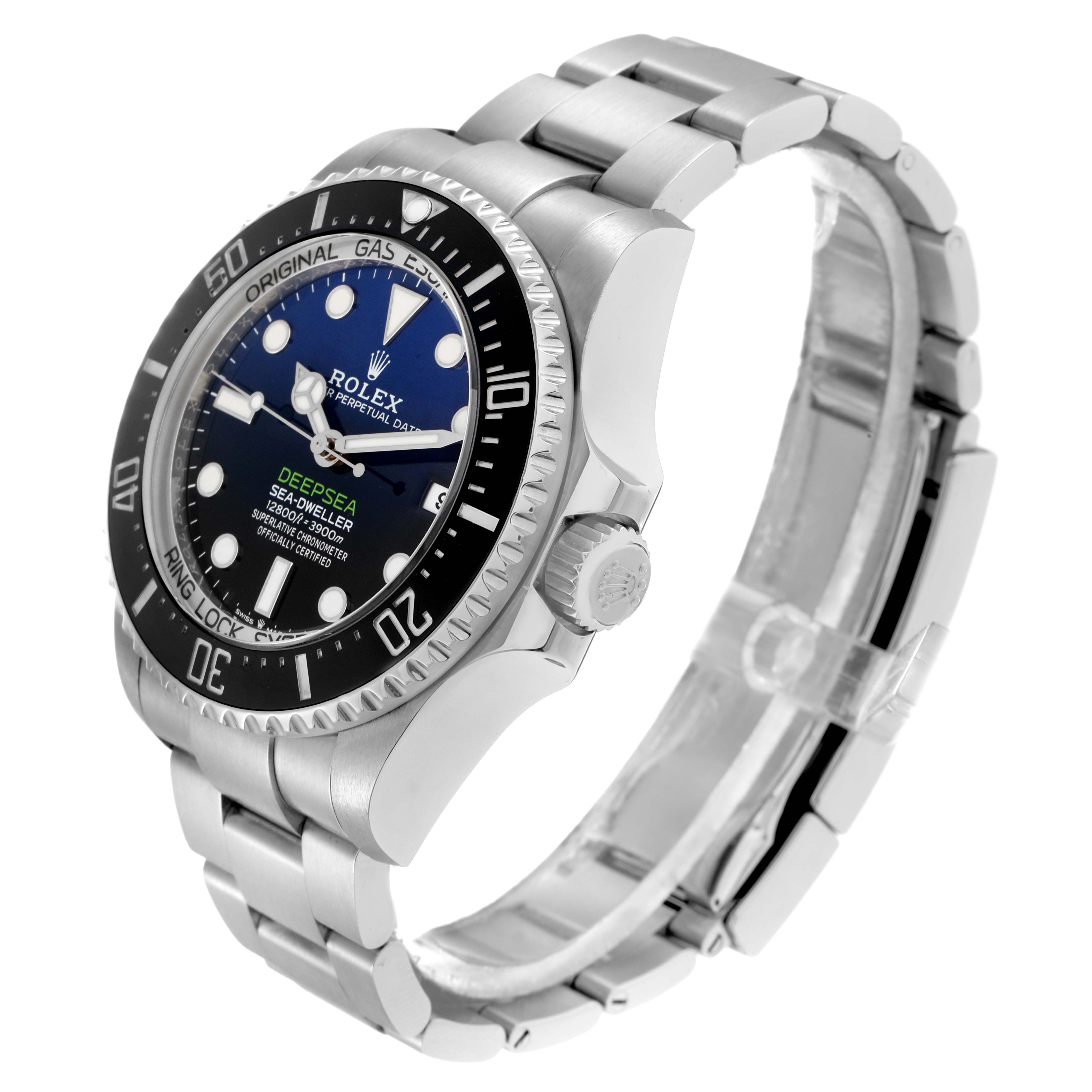 The Rolex Sea-Dweller 136660 Men
s Stainless Steel Blue Dial watch is shown at a slight angle, featuring its face, bezel, crown, and bracelet.