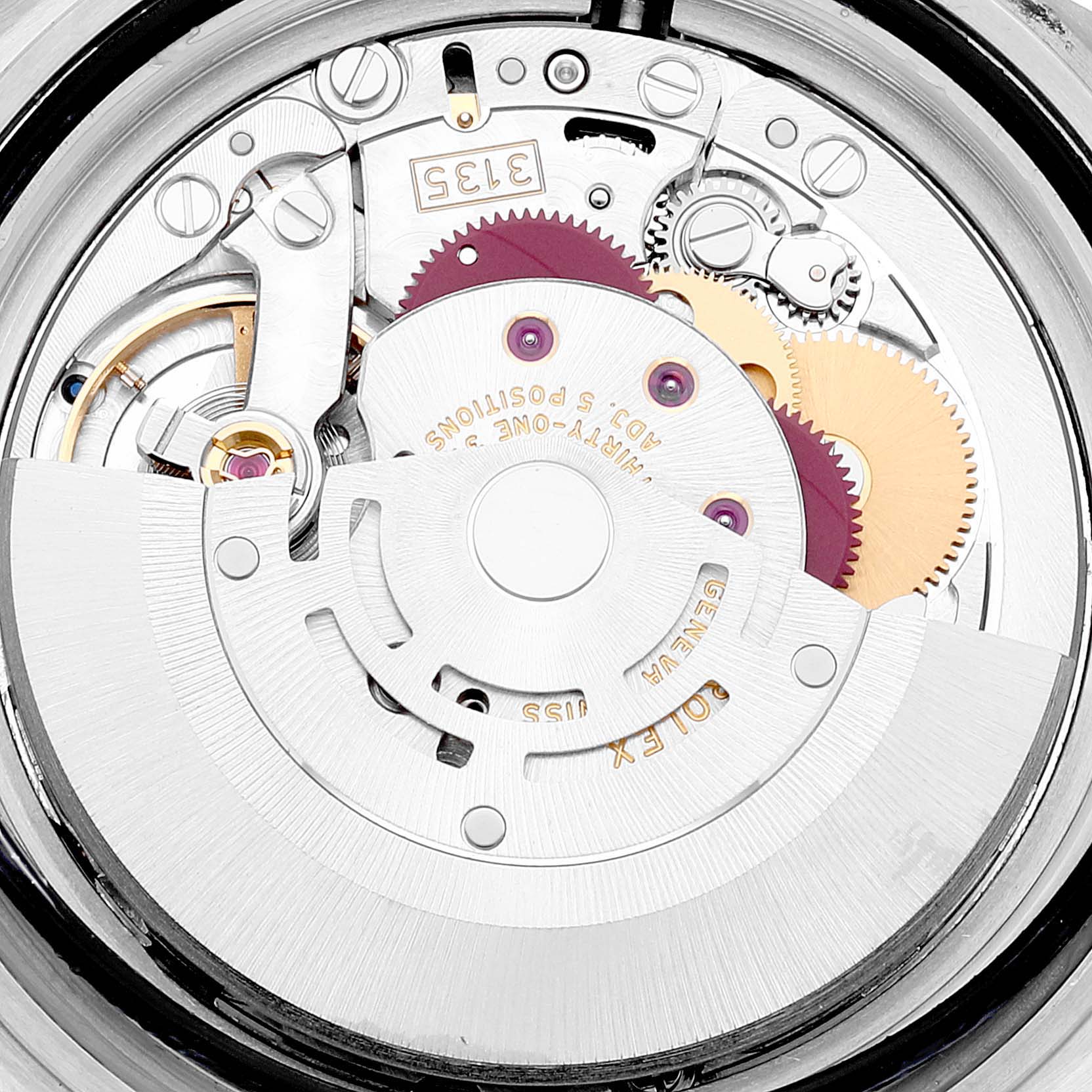 The image shows the intricate internal mechanism of the Rolex Submariner 16610 Men's Stainless Steel Black Dial 16610 Men's Stainless Steel Black Dial watch from a top-down angle.