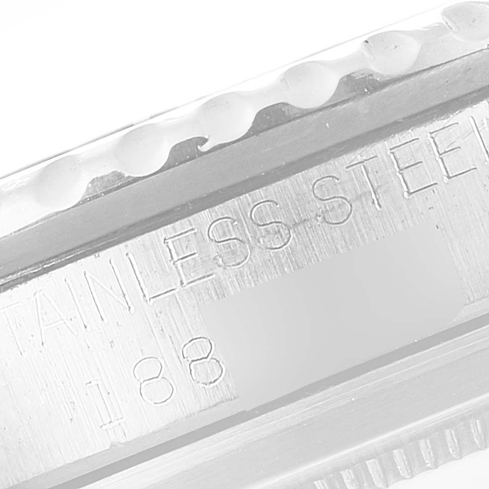 The image shows a close-up of the side of the case for a Rolex Vintage Collection 5512 Men's Stainless Steel Black Dial 5512 Men's Stainless Steel Black Dial watch displaying "STAINLESS STEEL 188" engraving.