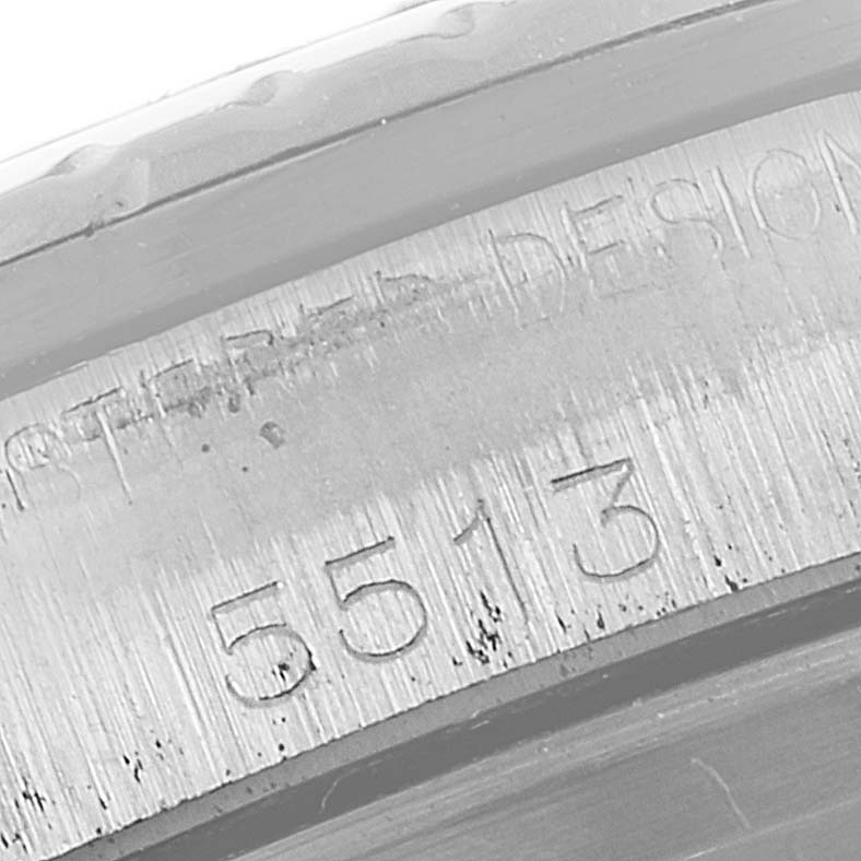 This image shows a close-up of the engraved model number "5513" on a Rolex Vintage Collection 5513 Men's Stainless Steel Black Dial 5513 Men's Stainless Steel Black Dial watch case.