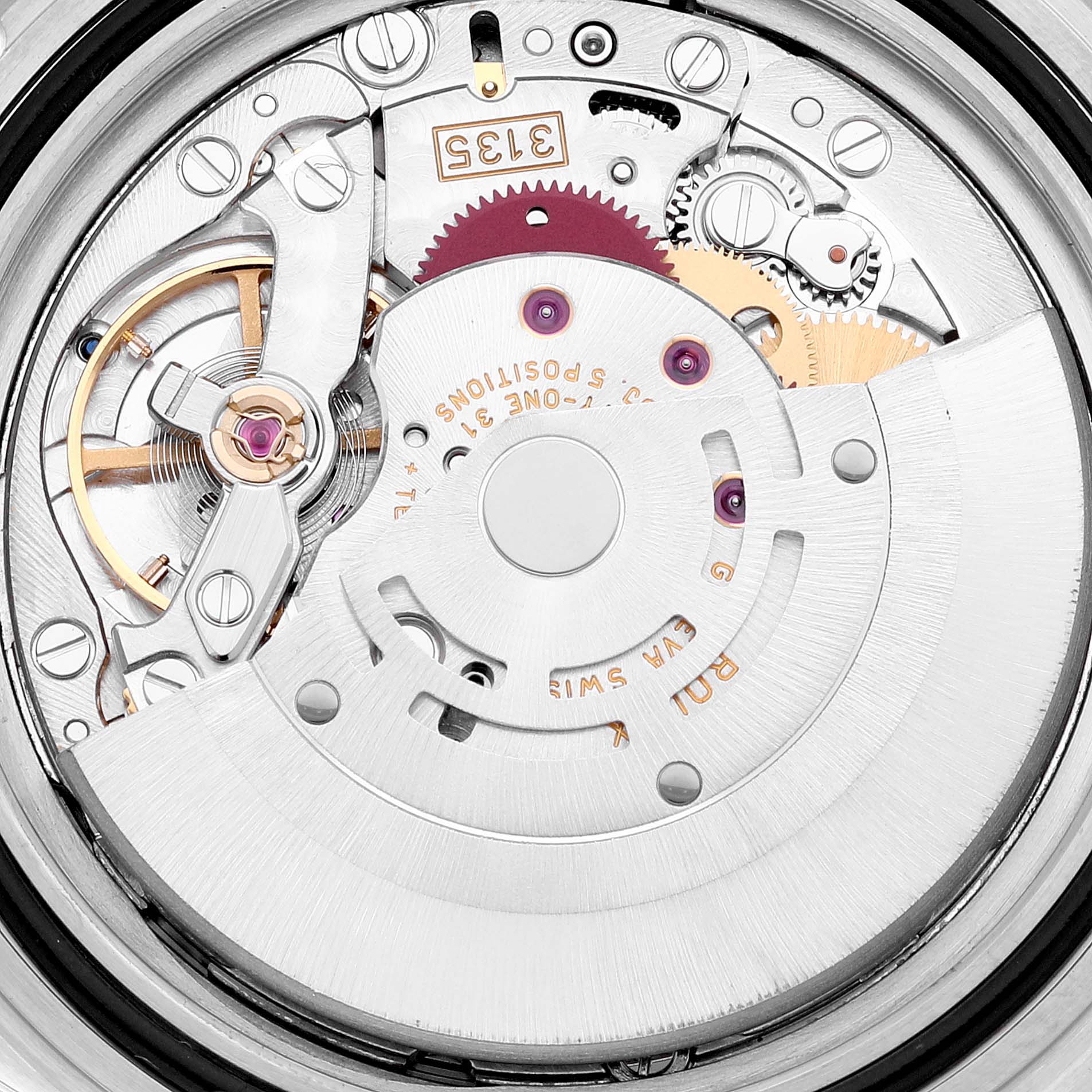 The image shows a close-up view of the movement mechanism inside a Rolex Submariner 16613 Men
s Stainless Steel Blue Dial 16613 Men
s Stainless Steel Blue Dial watch.