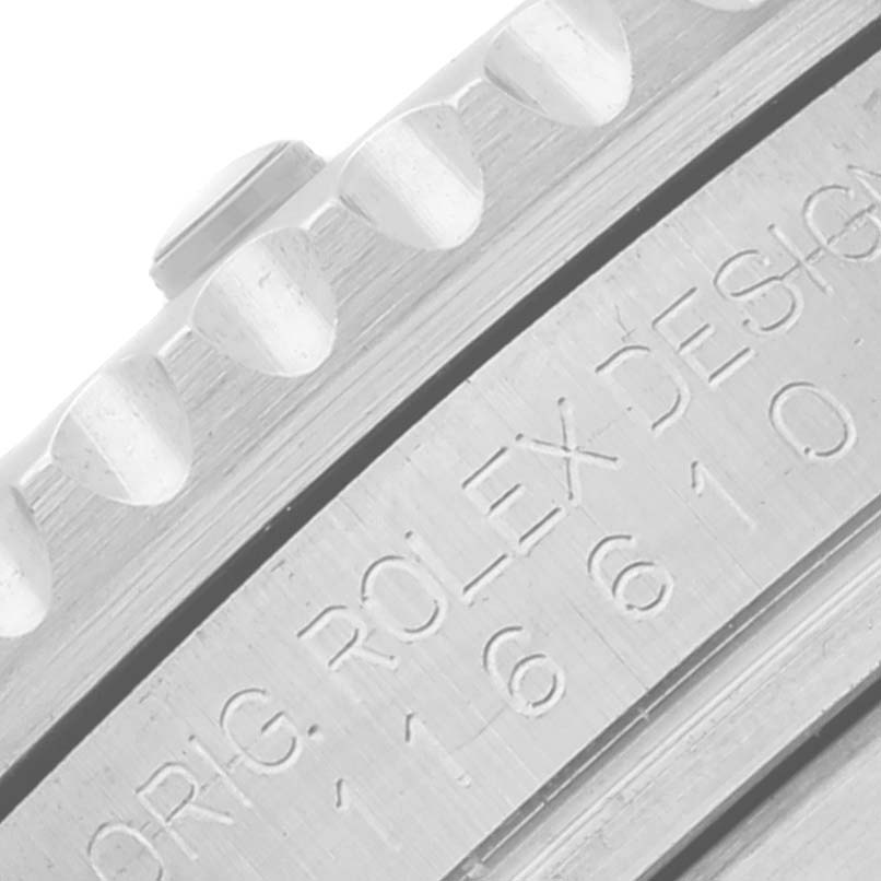 The image shows a close-up of the bezel and engraved model number of a Rolex Submariner 116610 Men
s Stainless Steel Black Dial 116610 Men
s Stainless Steel Black Dial watch.