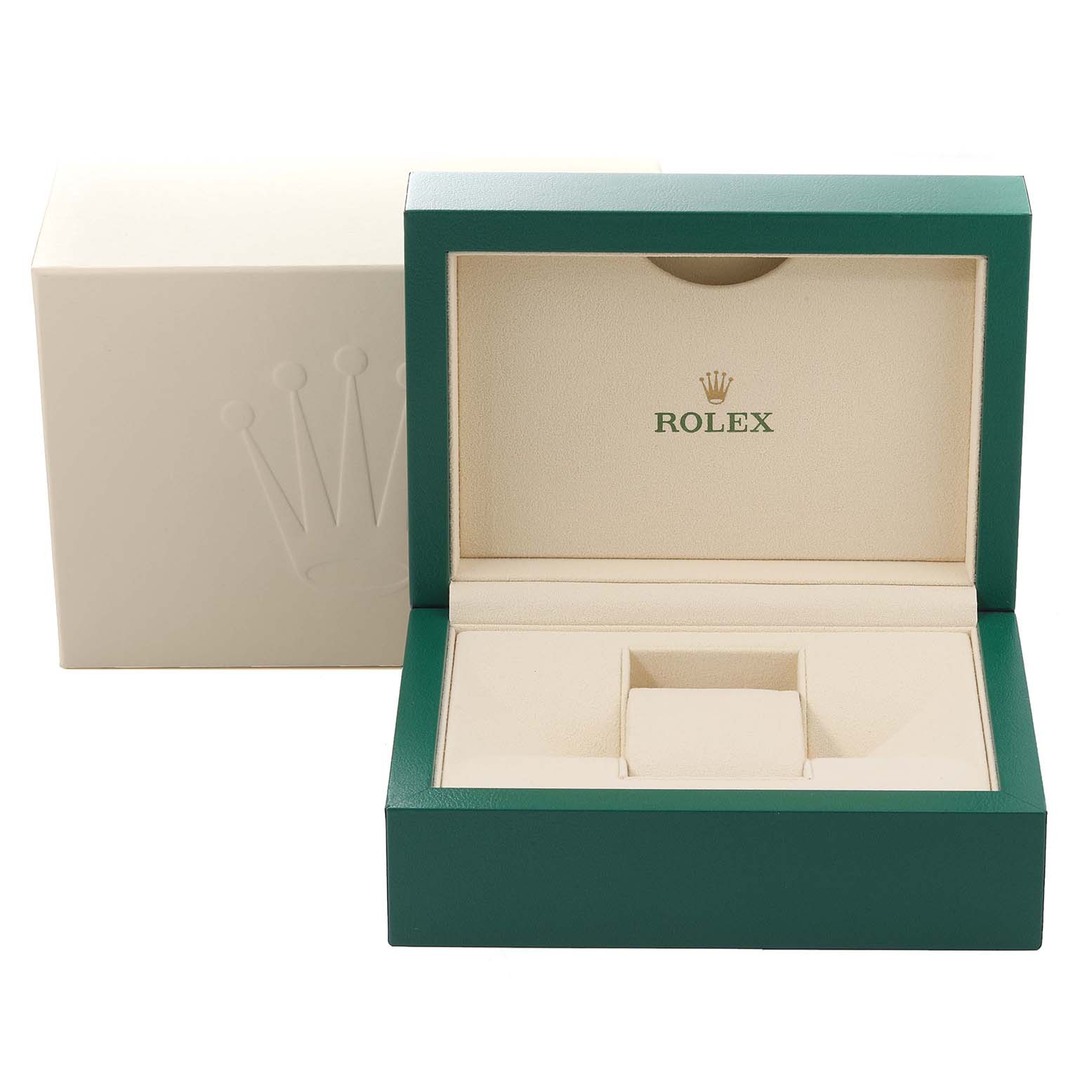 The image shows an open Rolex watch box for the Submariner model, displaying the interior without the watch.