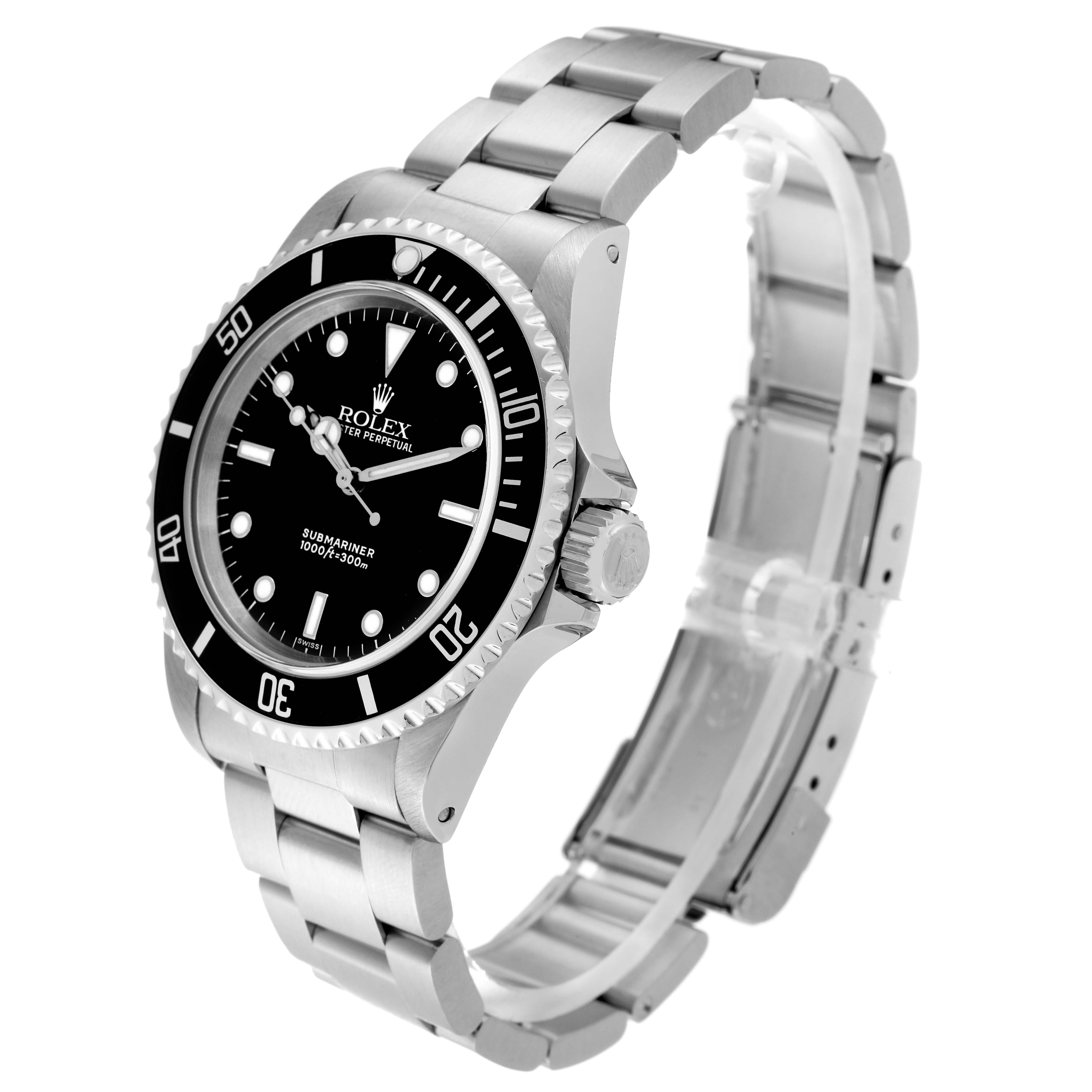 The image shows a Rolex Submariner 14060 Men
s Stainless Steel Black Dial 14060 Men
s Stainless Steel Black Dial watch at a slight angle, displaying the face, bezel, crown, and part of the bracelet.