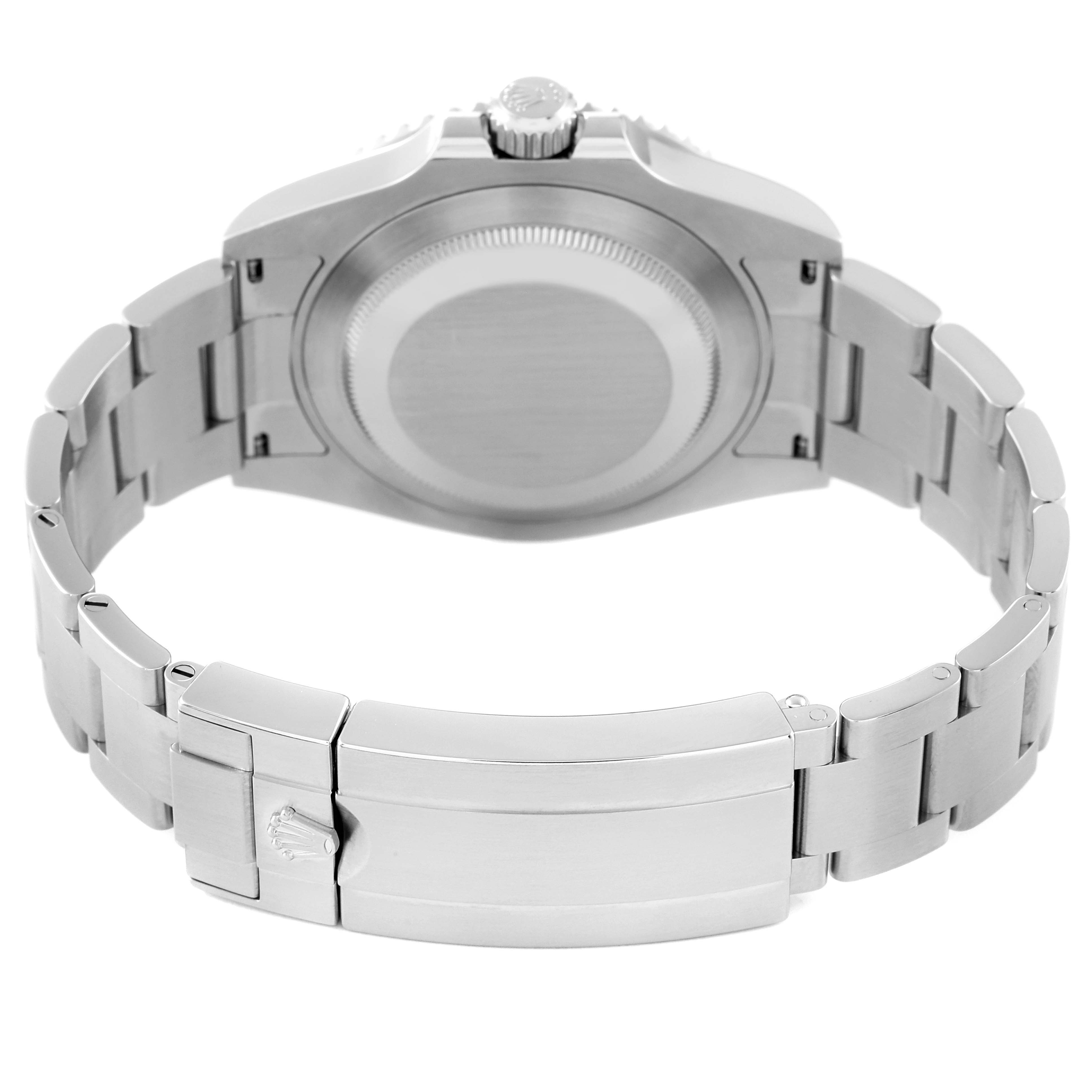 The image shows the backside, including the case back, and bracelet clasp of a Rolex Submariner 124060 Men
s Stainless Steel Black Dial 124060 Men
s Stainless Steel Black Dial watch.