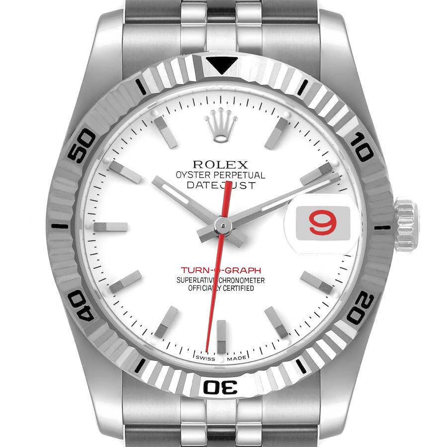 Rolex Turnograph Steel White Gold Bezel White Dial Mens Watch 116264 SwissWatchExpo