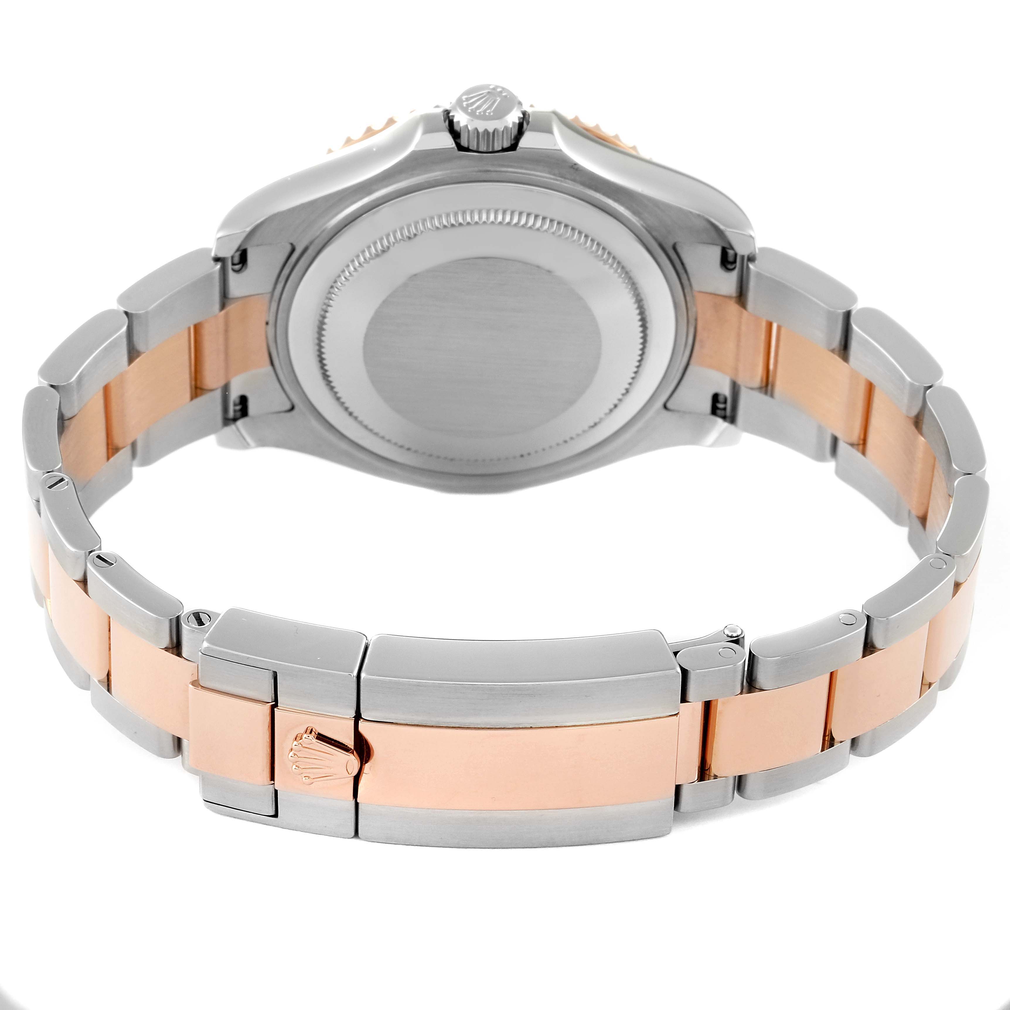 This image shows the back view and bracelet of a Rolex Yacht-Master 268621 Men's Steel and Gold (two tone) Brown Dial 268621 Men's Steel and Gold (two tone) Brown Dial watch, highlighting its bicolor metal design and clasp.