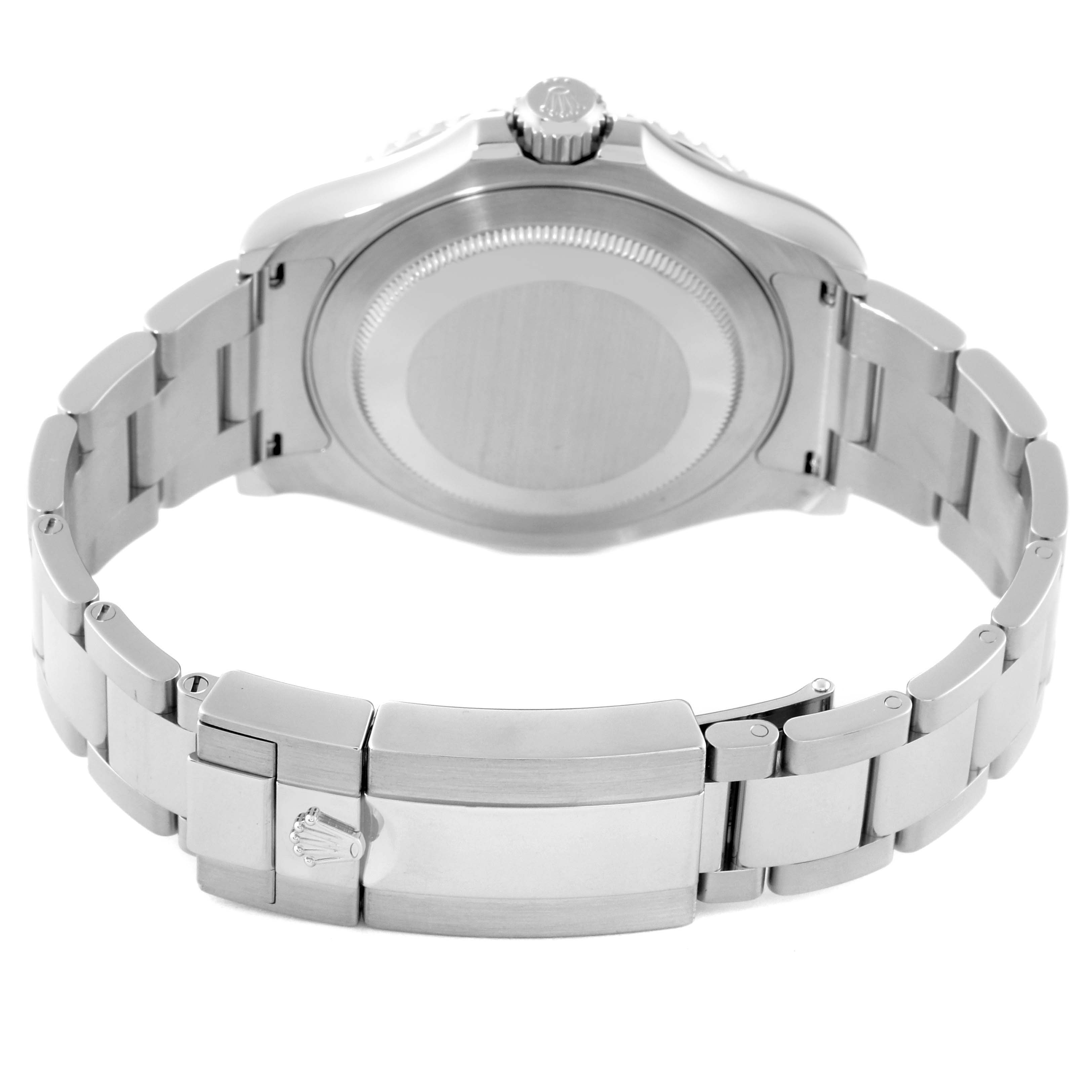 The image shows the back of a Rolex Yacht-Master 126622 Men's Stainless Steel Grey Dial 126622 Men's Stainless Steel Grey Dial watch, highlighting the case back and the bracelet with the clasp.