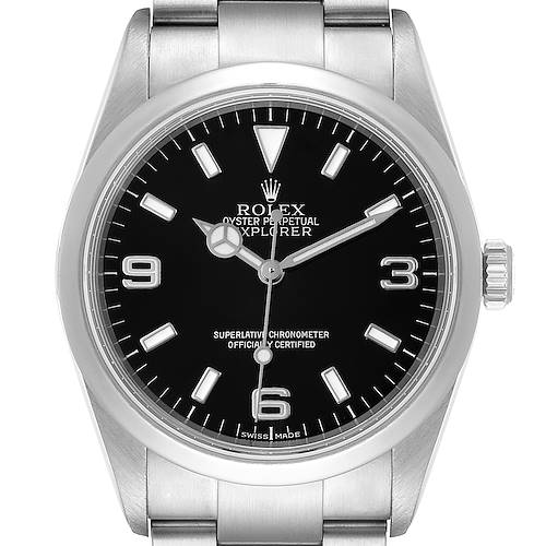 Photo of Rolex Explorer I Black Dial Stainless Steel Mens Watch 114270 Box Card
