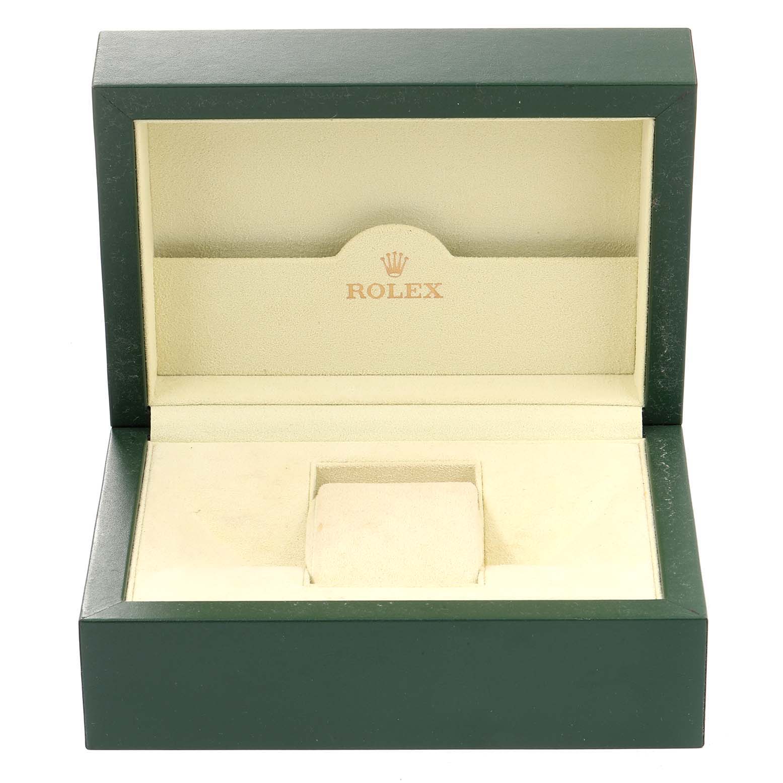 This is an open, empty case for the Rolex GMT-Master 16710 Men
s Stainless Steel Black Dial 16710 Men
s Stainless Steel Black Dial watch, displaying the interior setting and the Rolex logo.