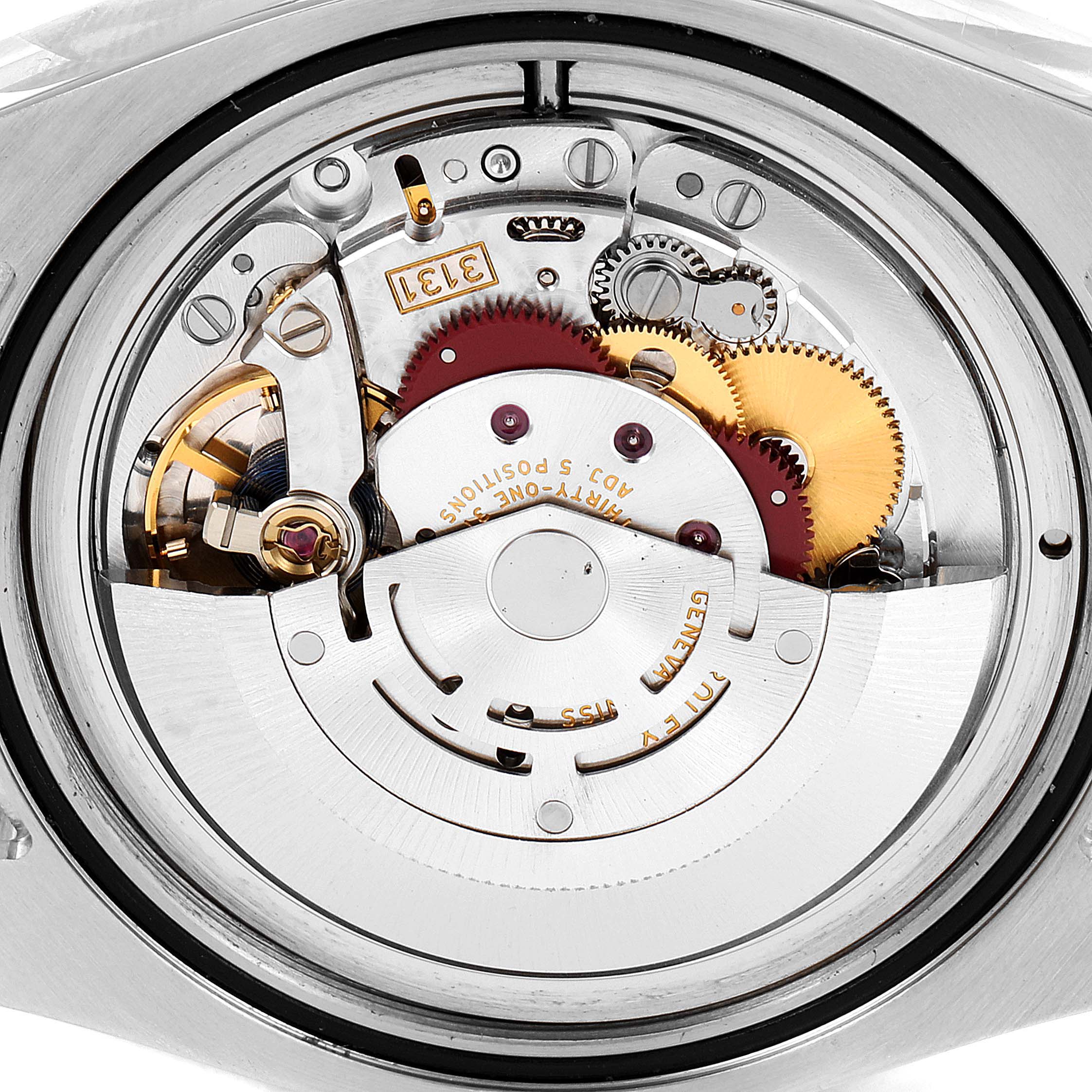 This image shows the intricate internal mechanisms of the Rolex Milgauss 116400GV Men's Stainless Steel Black Dial 116400GV Men's Stainless Steel Black Dial watch from a close-up, rear angle.